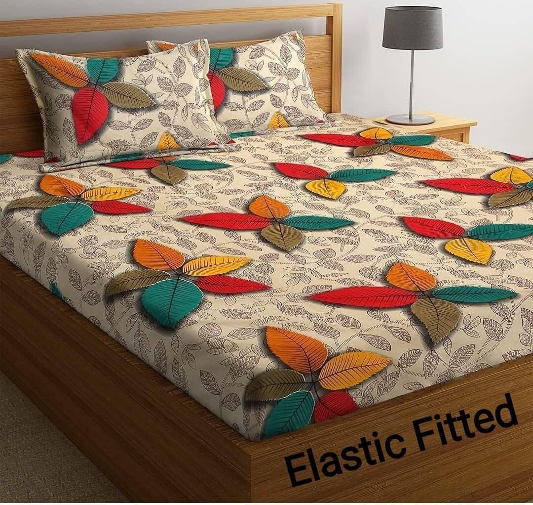     			Decent Home Poly Cotton Abstract Printed Fitted ( Double Bed ) - Gold