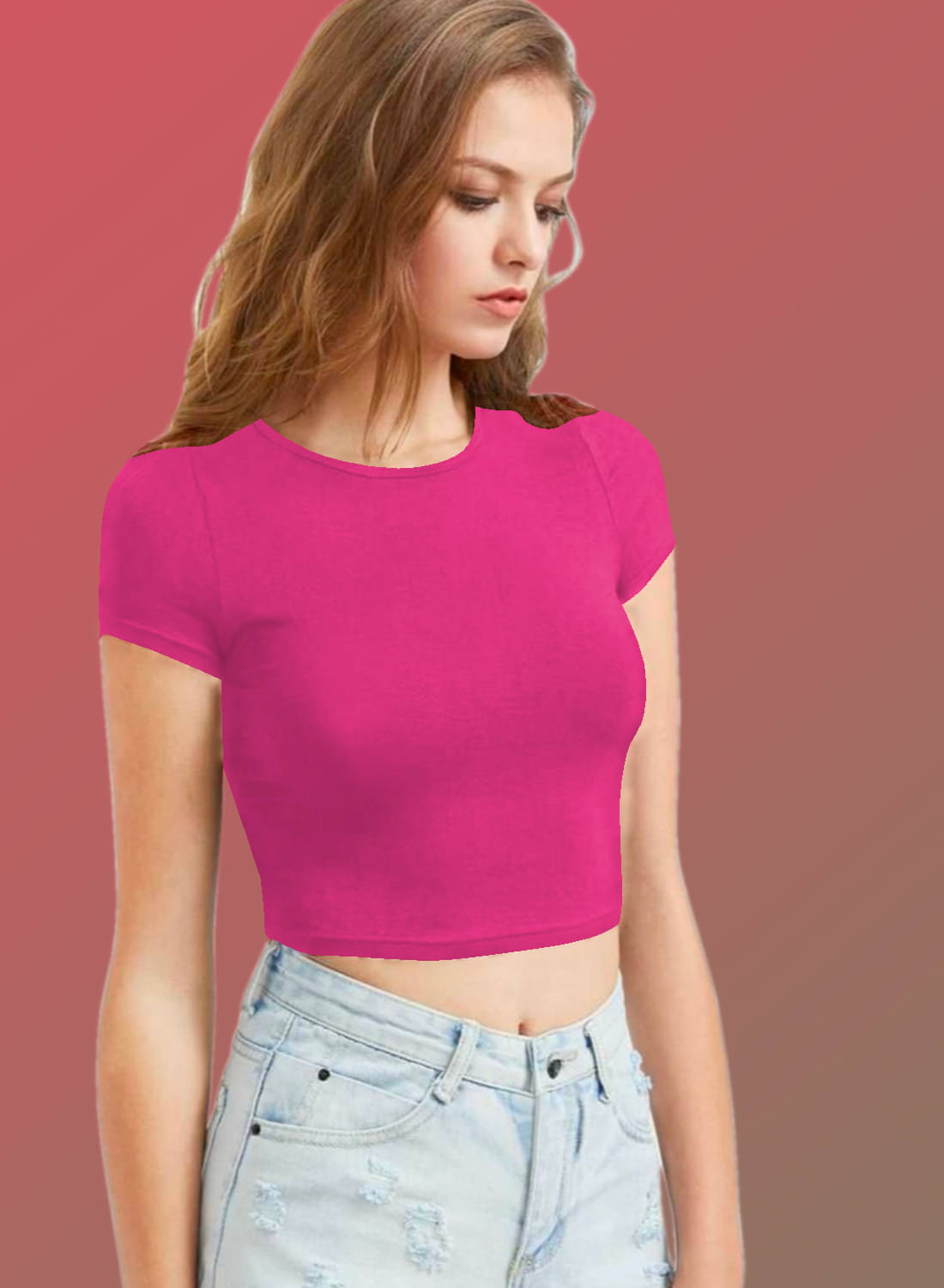 Dream Beauty Fashion Women's Polyester Crop Top ( Pink ) Dream Beauty Fashion Women's Polyester Crop Top ( Pink )