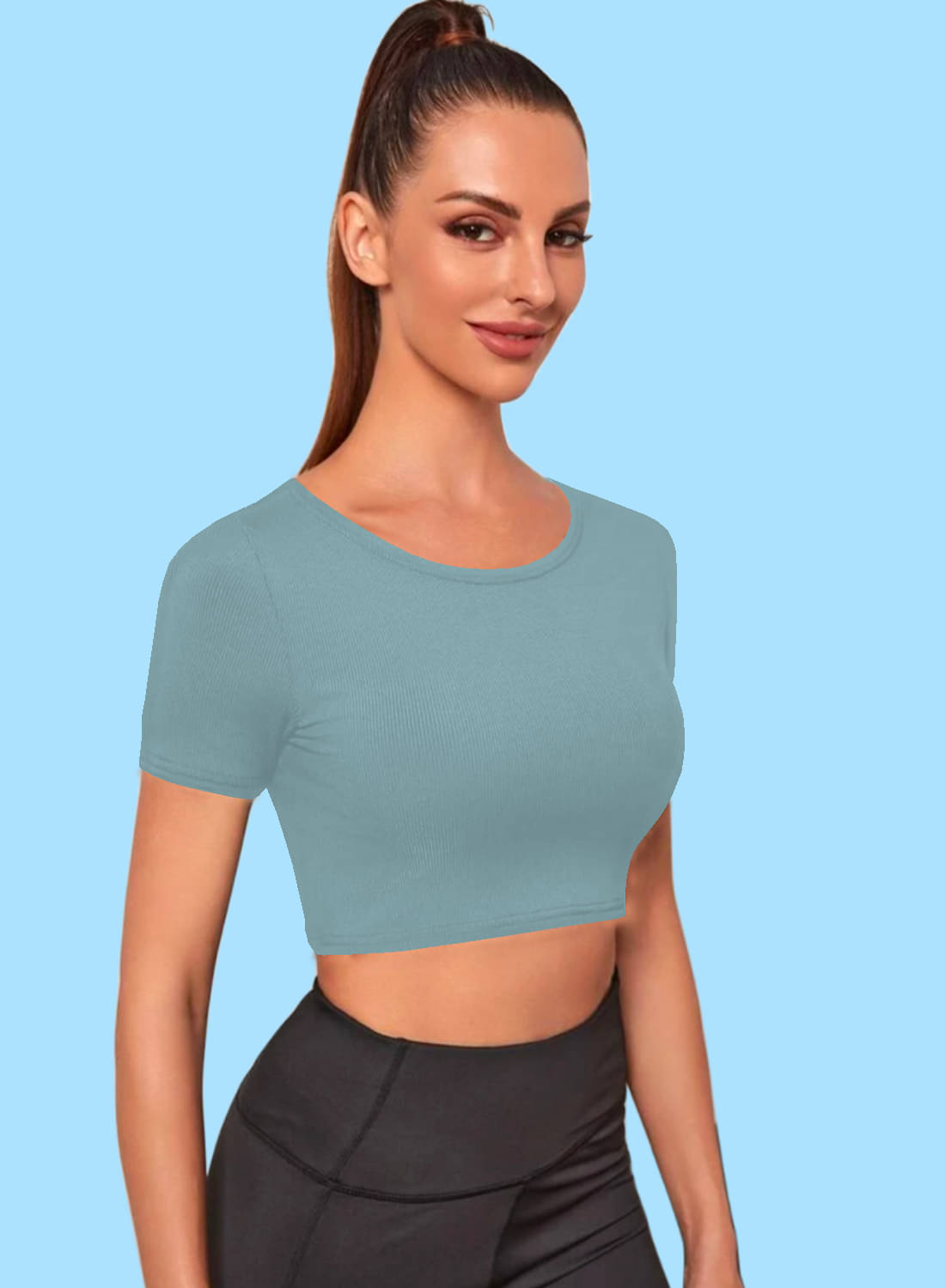     			Dream Beauty Fashion Women's Polyester Crop Top ( Teal )
