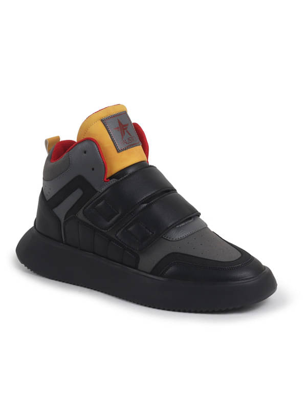     			Fausto Colorblocked High Top Adjustable Classic Sneakers Black Men's Sneakers