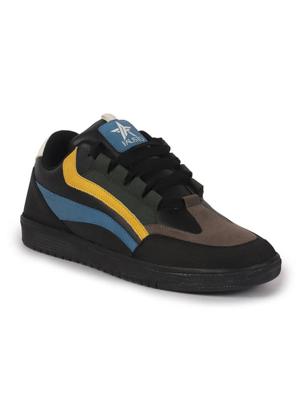     			Fausto Colorblocked Low Top Classic Lace-Up Sneaker Shoes Black Men's Sneakers