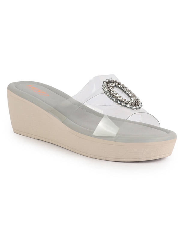 Fausto Light Grey Women's Slip On Heels     			Fausto Light Grey Women's Slip On Heels