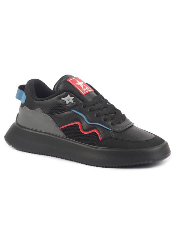     			Fausto Low Top Lightweight Classic Lace-Up Sneaker Shoes Black Men's Sneakers