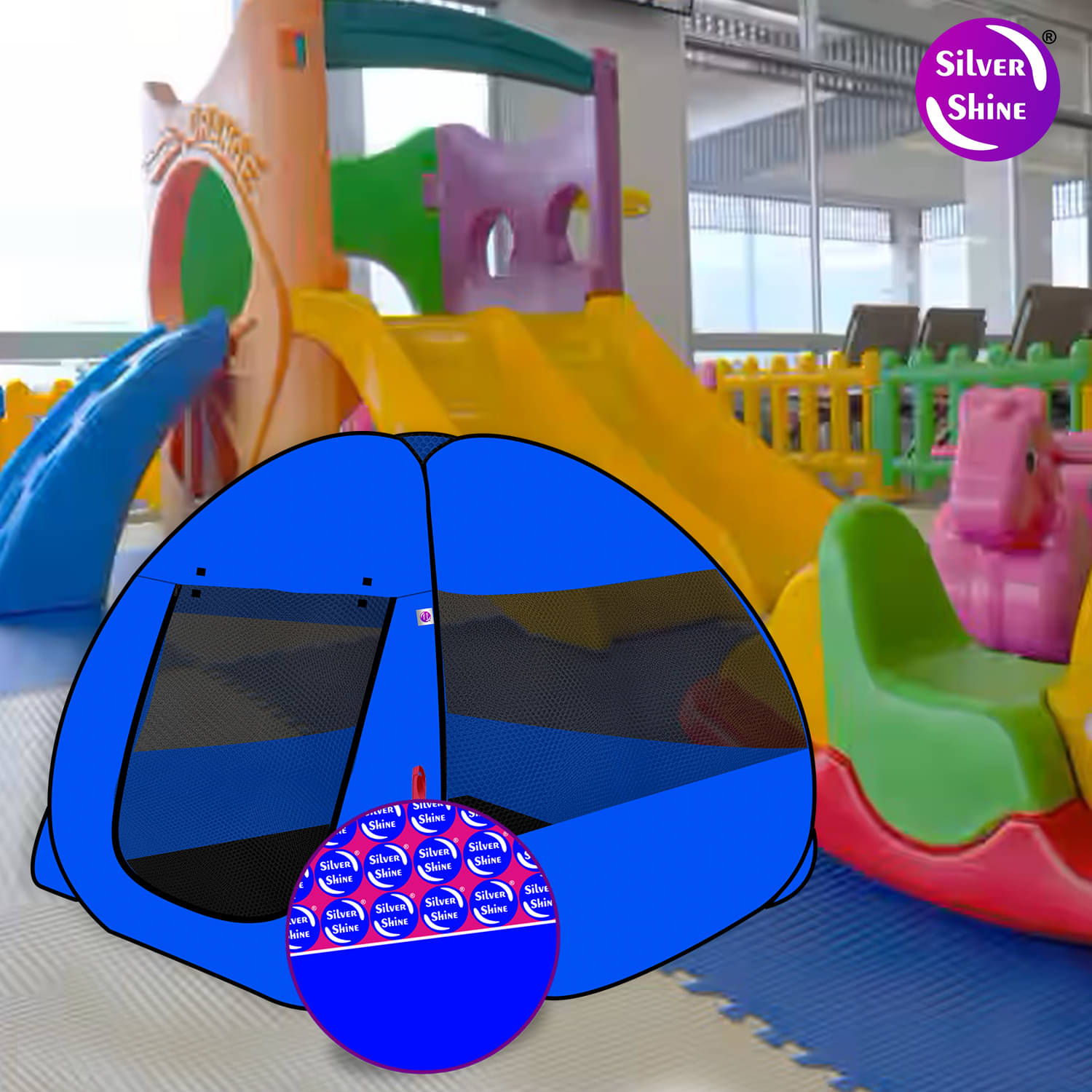    			Foldable Blue Patterns Popup Kids Play Tent House