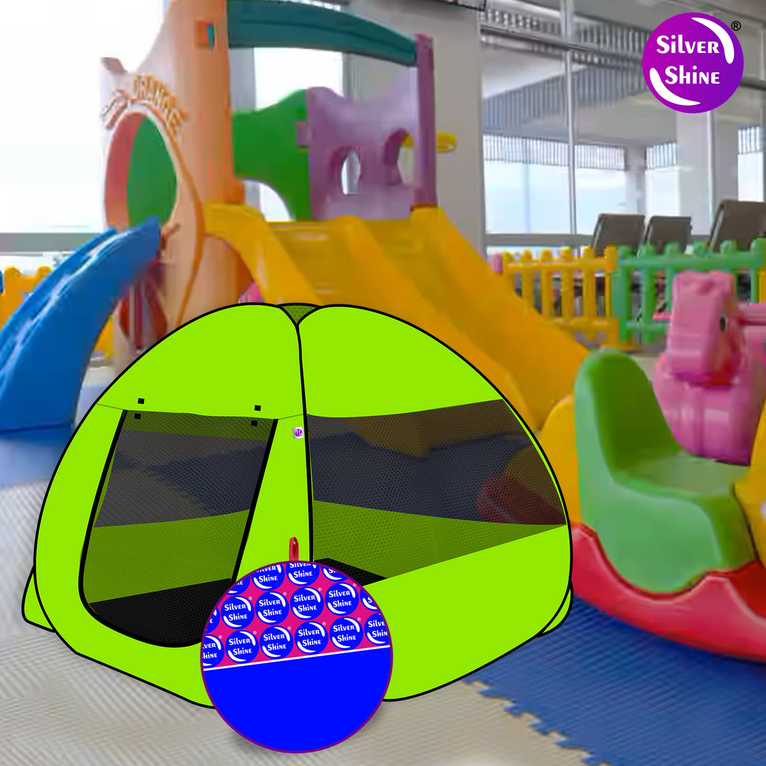     			Foldable Green Patterns Popup Kids Play Tent House