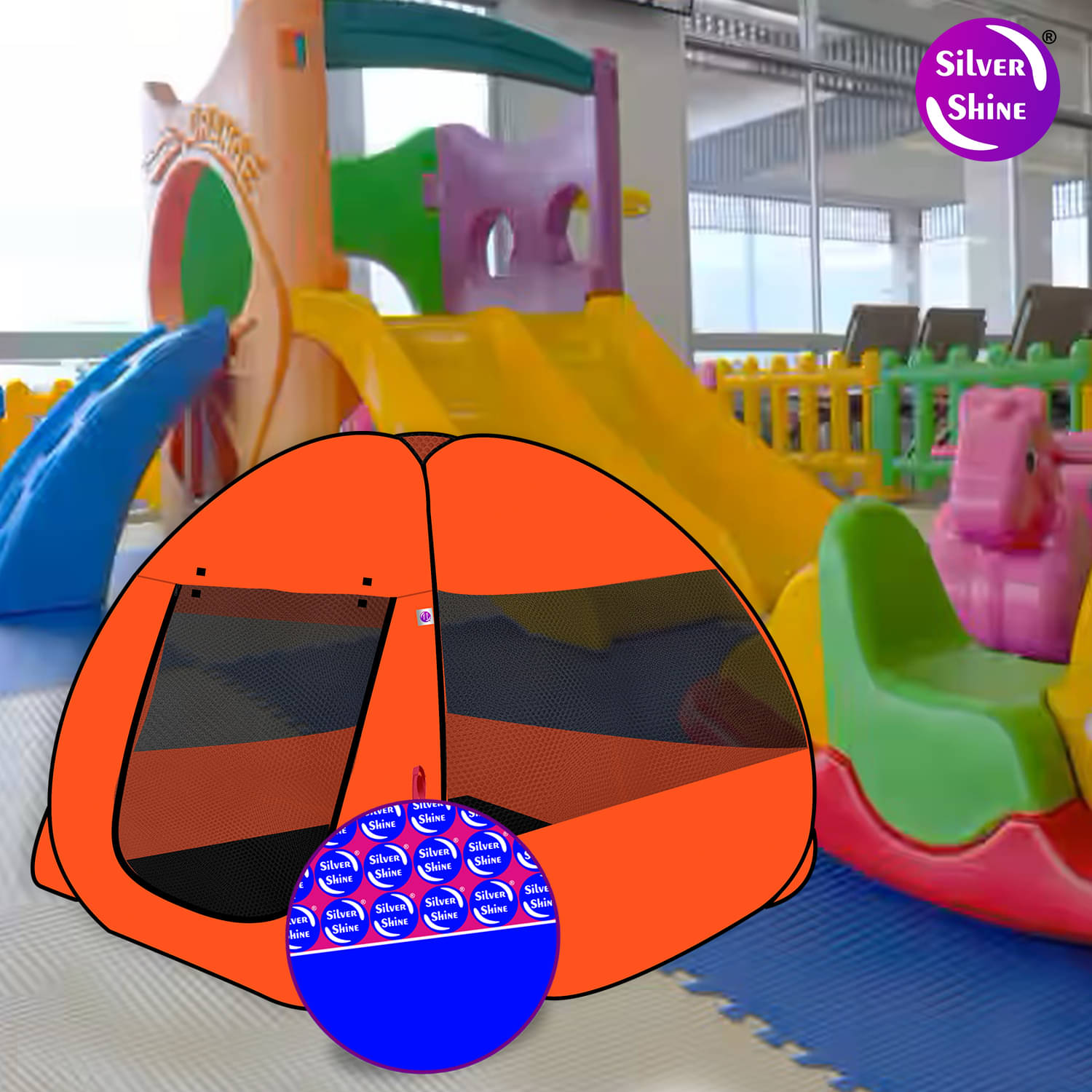     			Foldable Orange Patterns Popup Kids Play Tent House