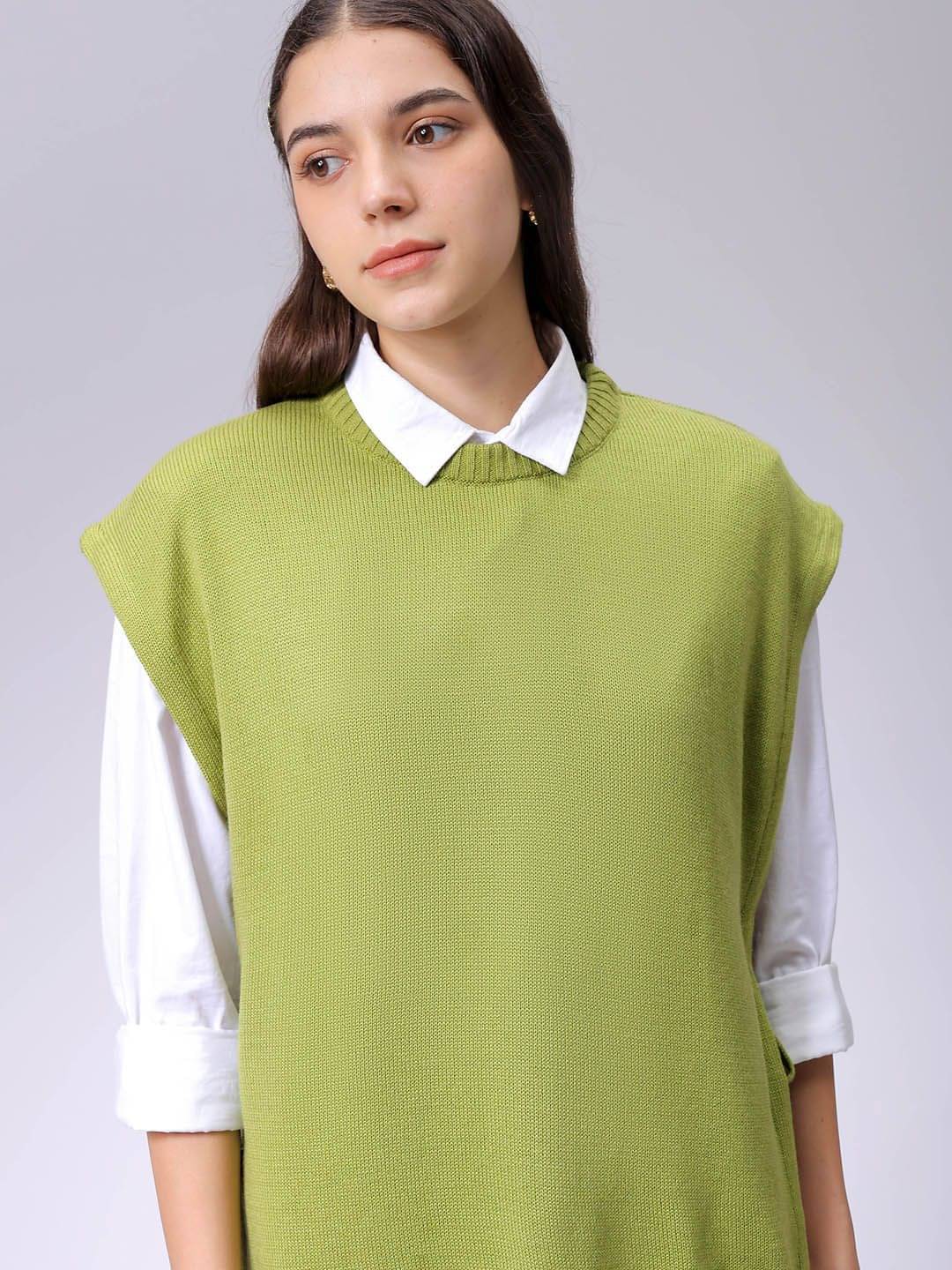     			Freehand Acrylic Round Neck Women's Pullovers - Green ( Single )