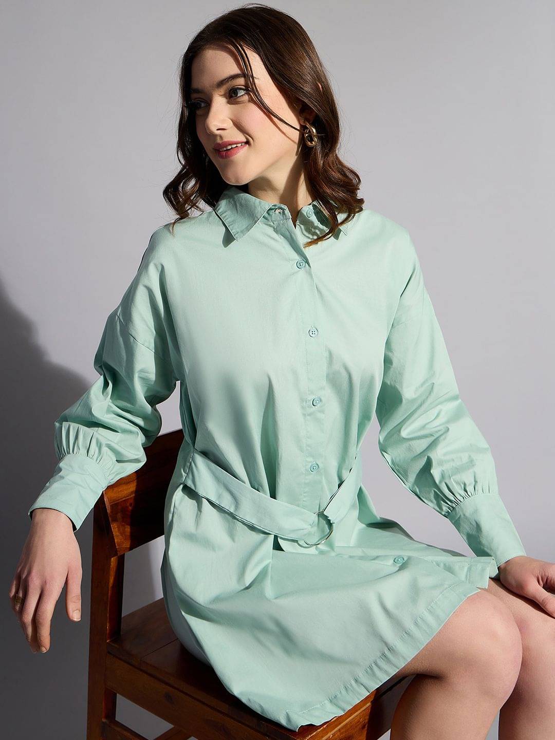 Freehand Women Cotton Solid Shift Dress ( Mint Green )     			Freehand Women Cotton Solid Shift Dress ( Mint Green )