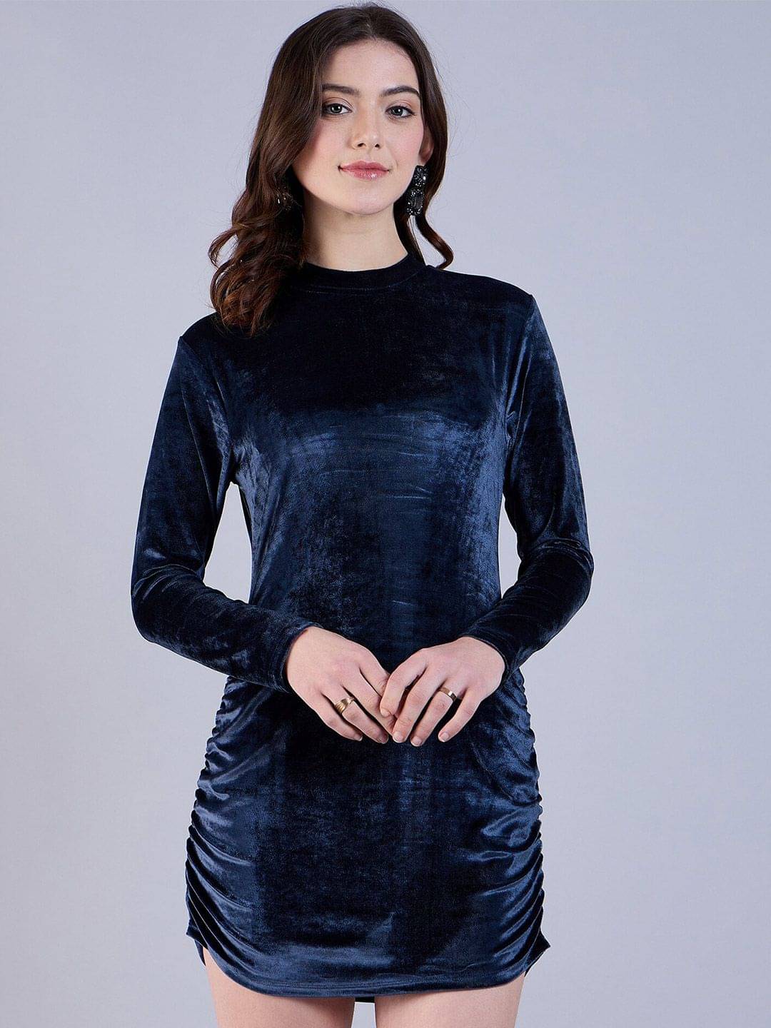     			Freehand Women Elastane Solid Bodycon Dress ( Navy Blue )