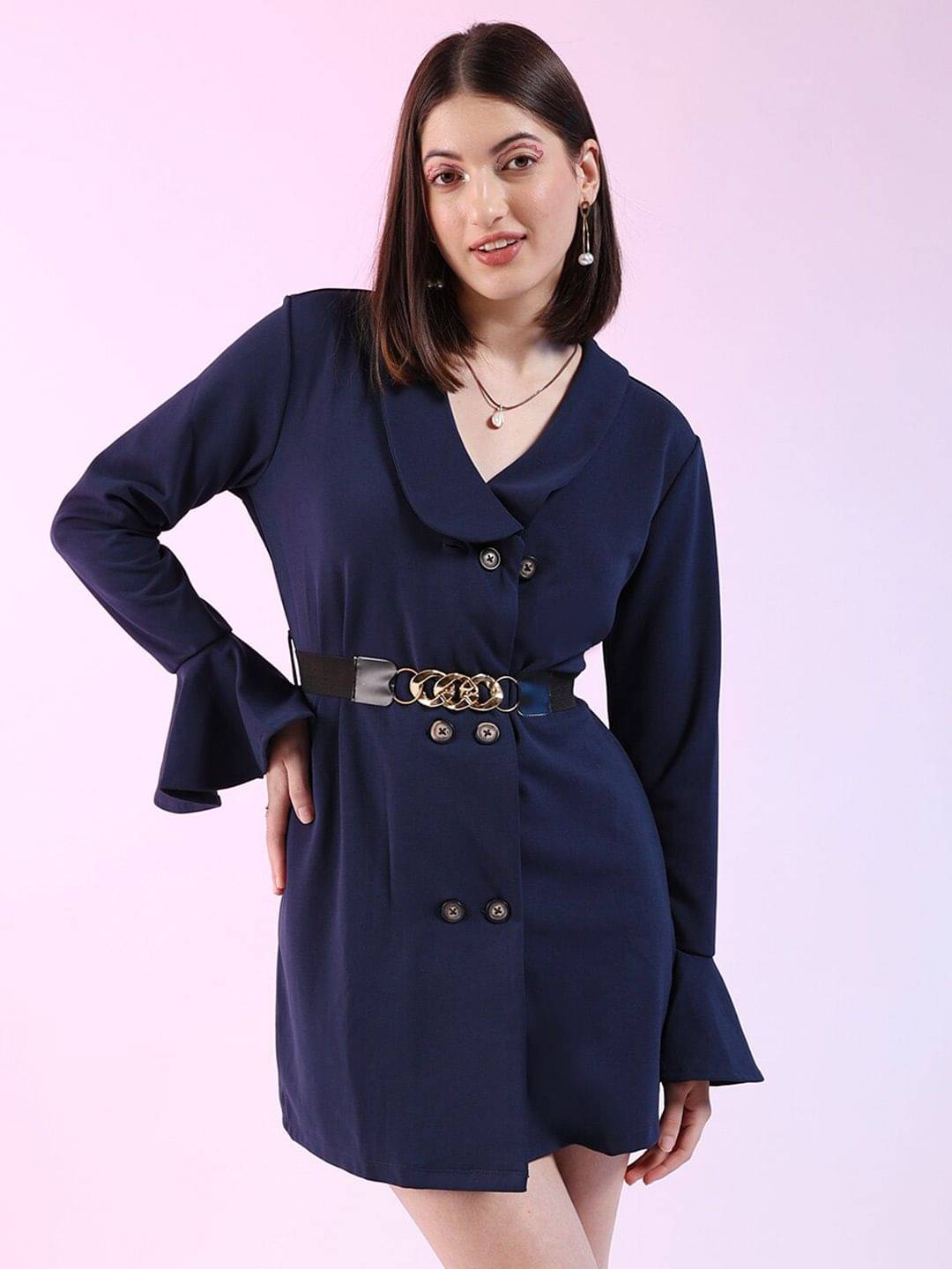 Freehand Women Elastane Solid Drop Waist Dress ( Navy Blue ) Freehand Women Elastane Solid Drop Waist Dress ( Navy Blue )