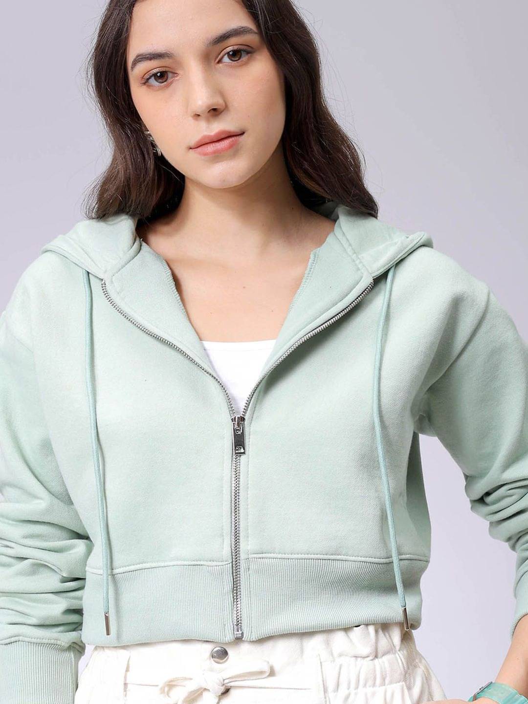 Freehand Women Cotton Blend Hooded Sweatshirt For ( Green ) Freehand Women Cotton Blend Hooded Sweatshirt For ( Green )