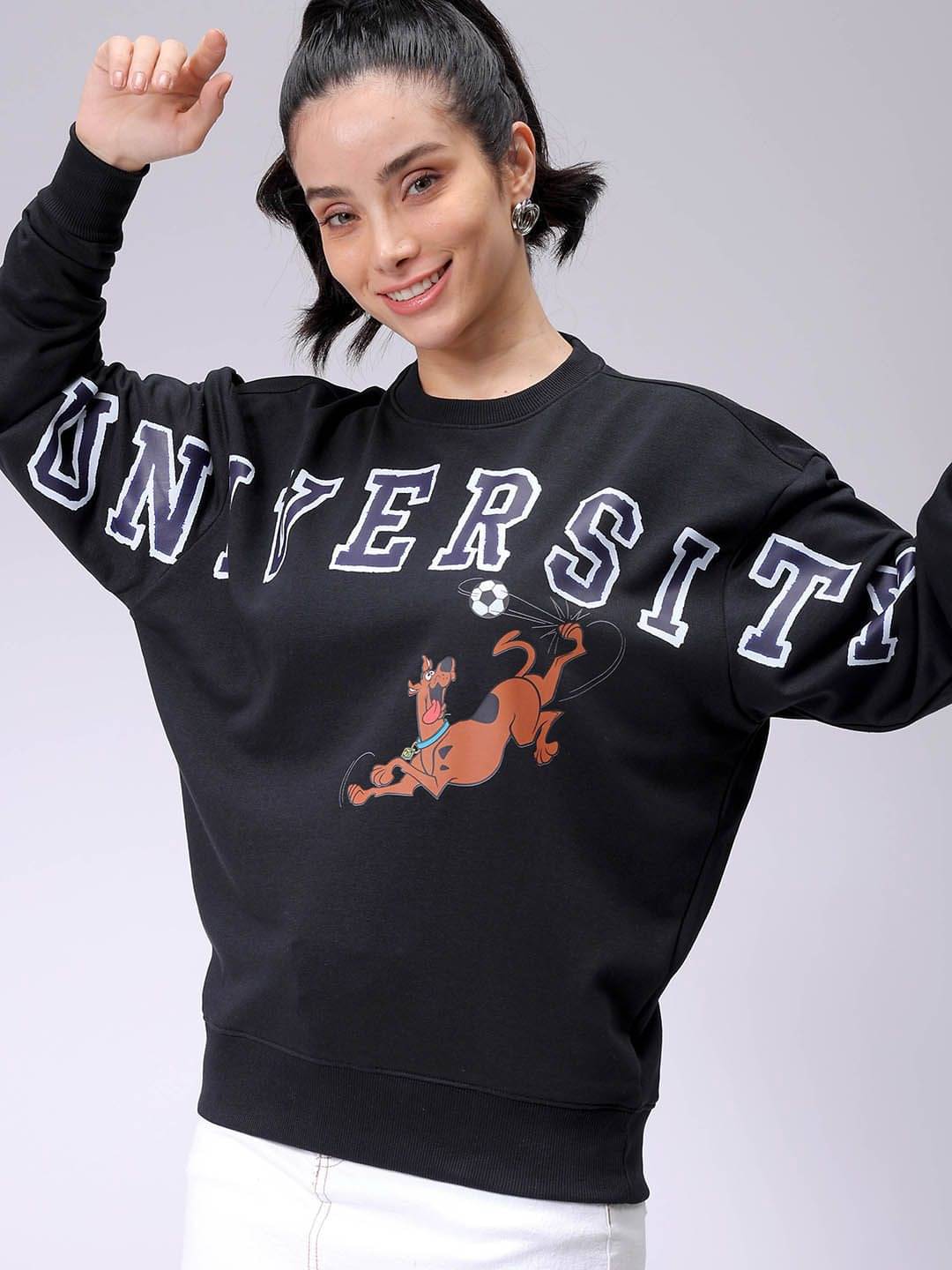Freehand Poly Cotton Women's Non Hooded Sweatshirt ( Black ) Freehand Poly Cotton Women's Non Hooded Sweatshirt ( Black )