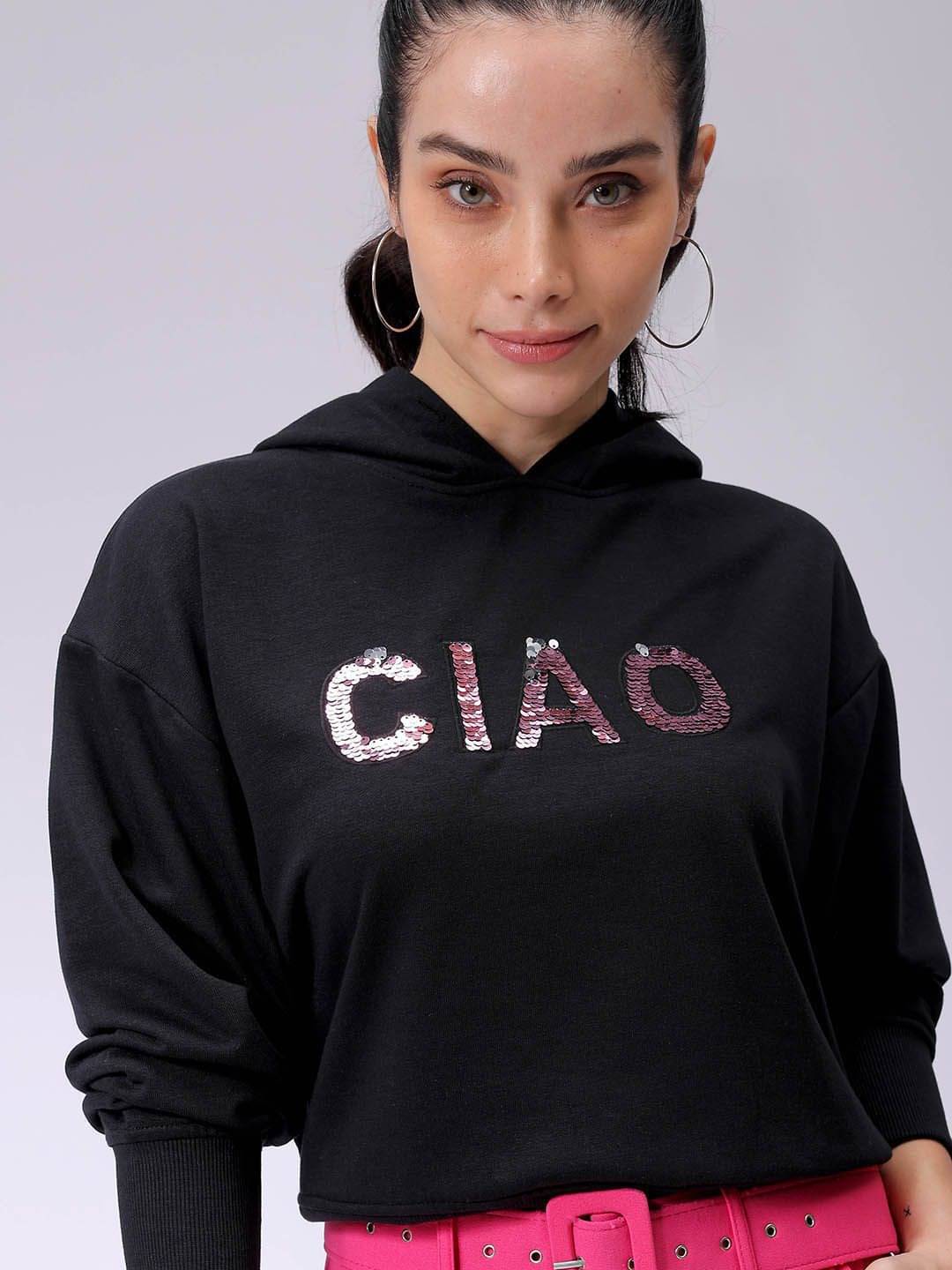 Freehand Poly Cotton Women's Hooded Sweatshirt ( Black ) Freehand Poly Cotton Women's Hooded Sweatshirt ( Black )