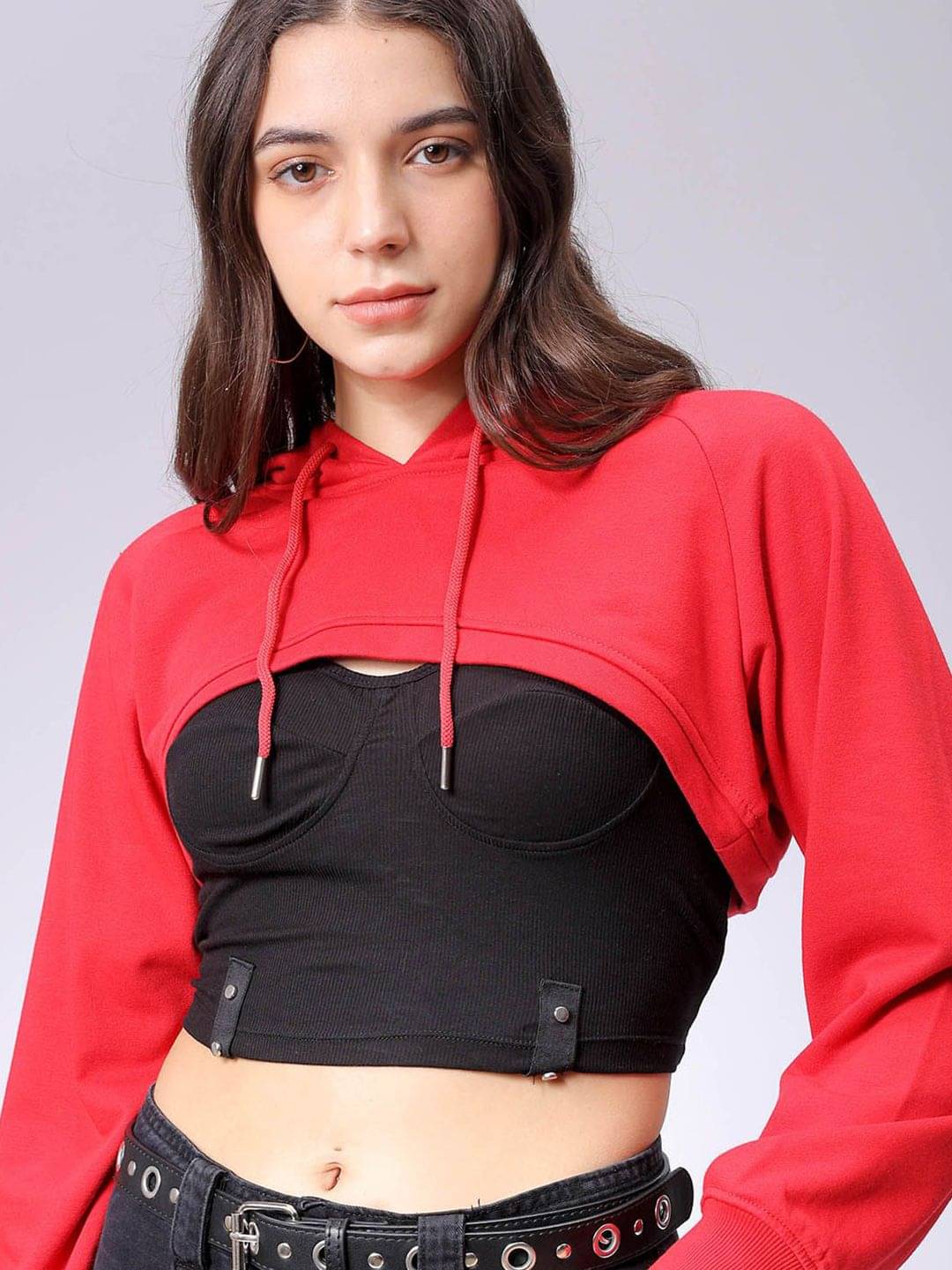 Freehand Women Cotton Blend Hooded Sweatshirt For ( Red ) Freehand Women Cotton Blend Hooded Sweatshirt For ( Red )