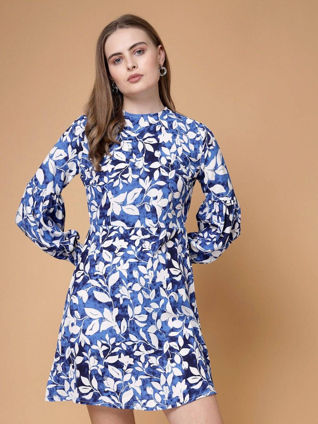     			Freehand Women Polyester Printed Shift Dress ( Blue )