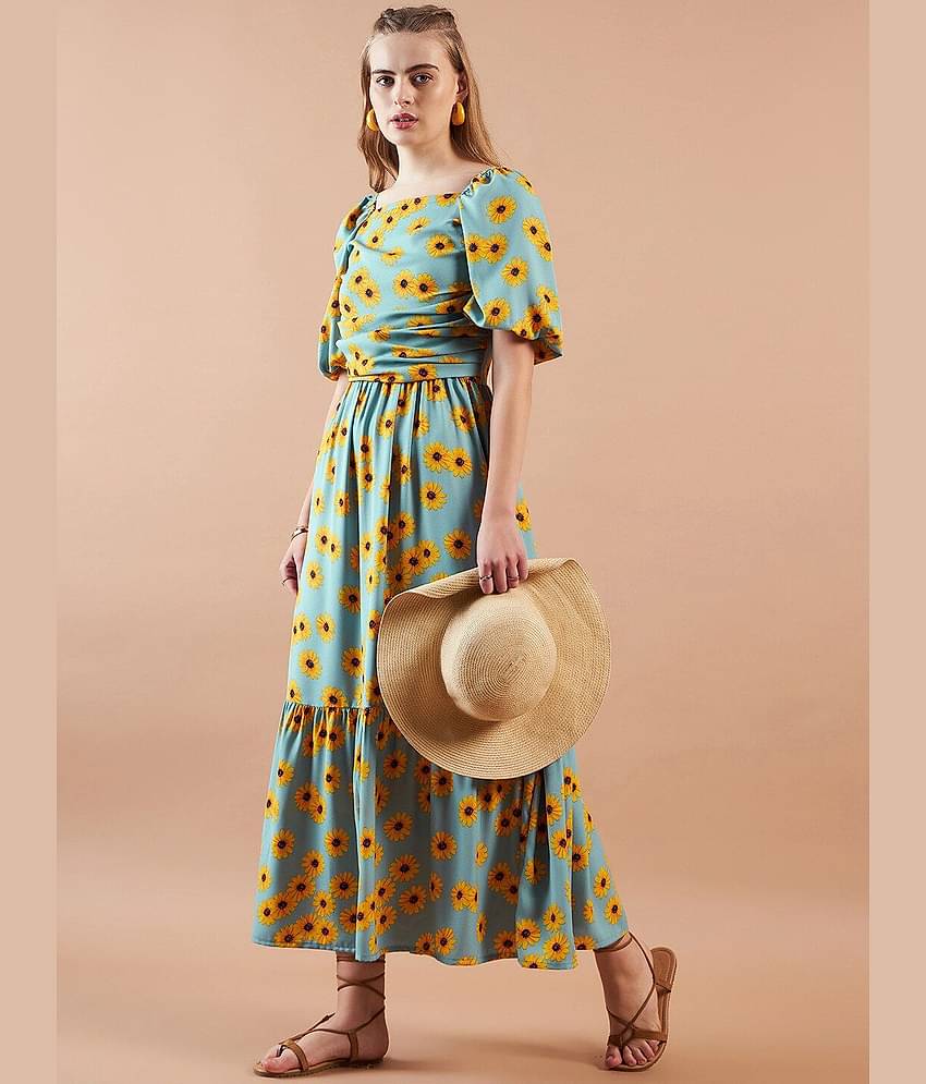 Freehand Women Polyester Printed Maxi ( Turquoise )