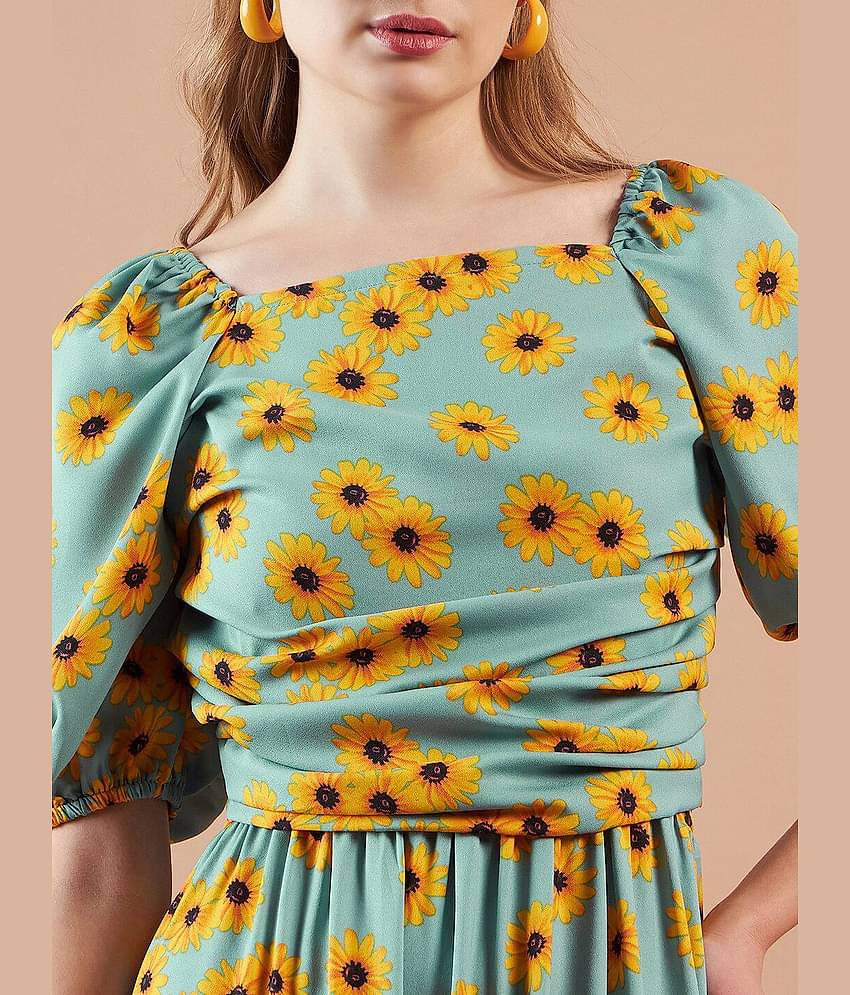 Freehand Women Polyester Printed Maxi ( Turquoise )