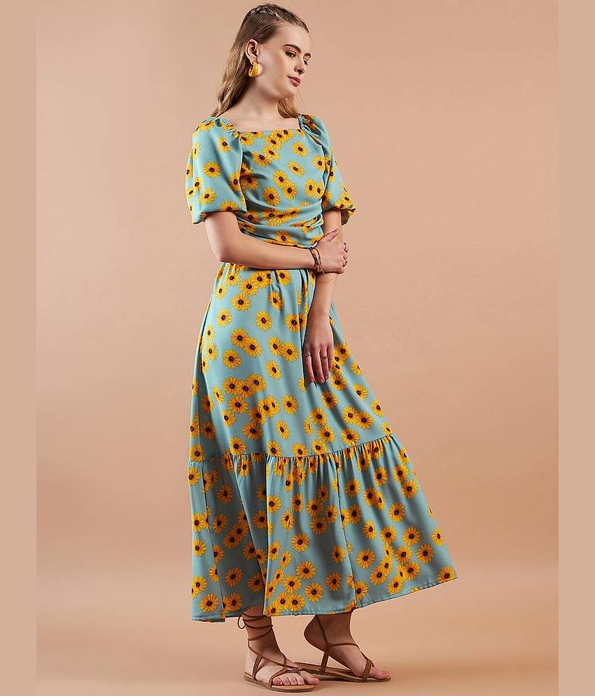 Freehand Women Polyester Printed Maxi ( Turquoise )