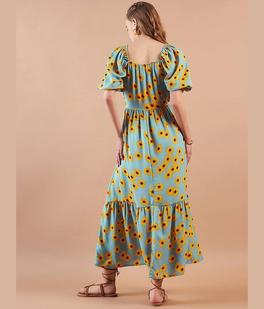 Freehand Women Polyester Printed Maxi ( Turquoise )