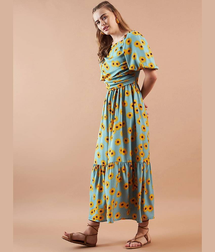 Freehand Women Polyester Printed Maxi ( Turquoise )