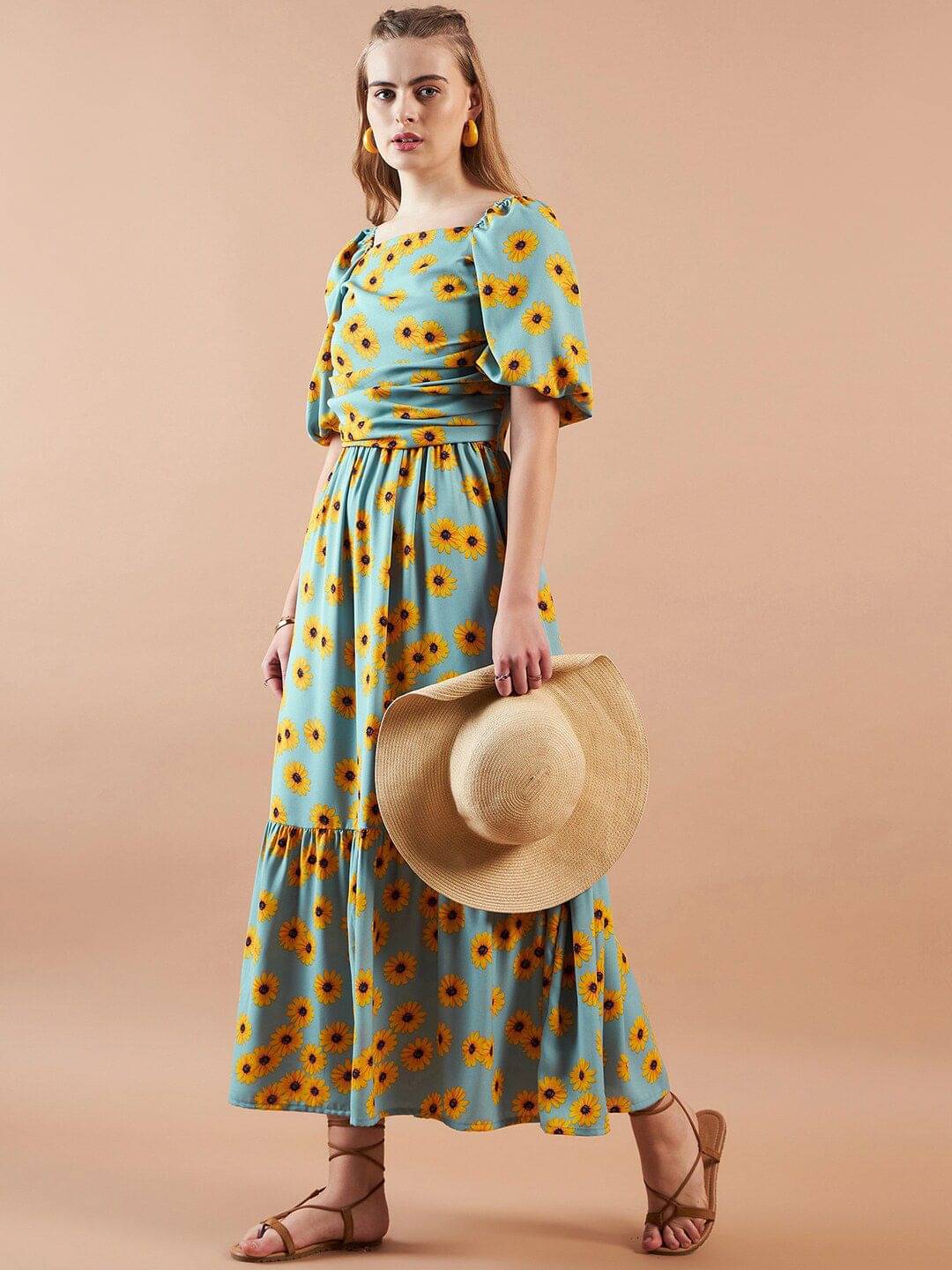 Freehand Women Polyester Printed Maxi ( Turquoise ) Freehand Women Polyester Printed Maxi ( Turquoise )