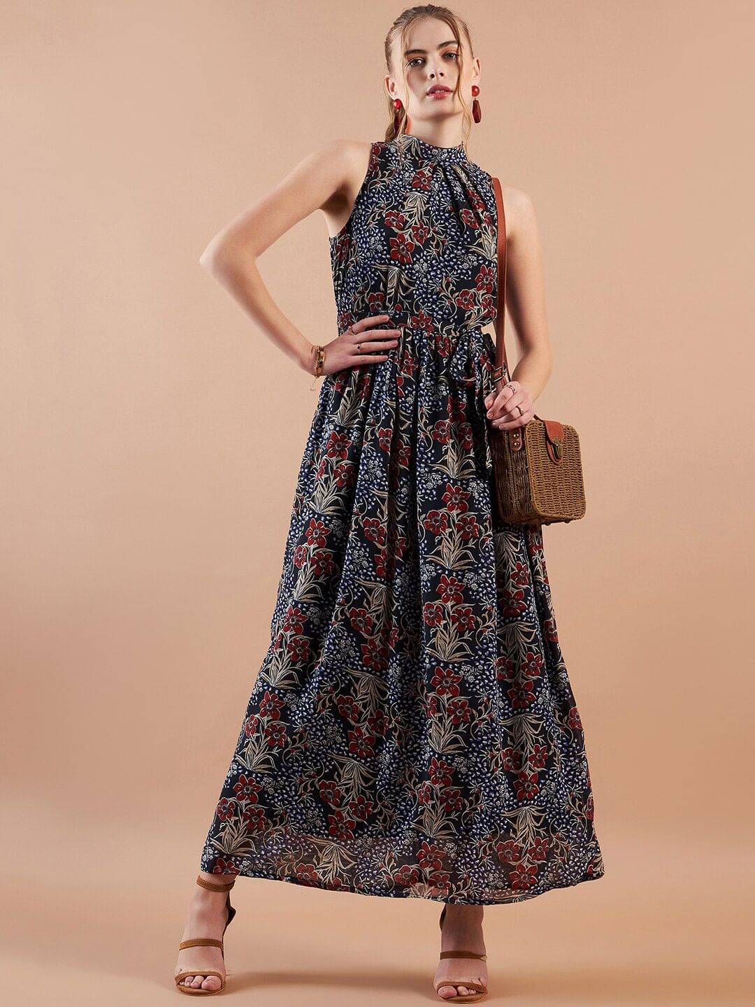     			Freehand Women Polyester Printed Maxi ( Navy Blue )