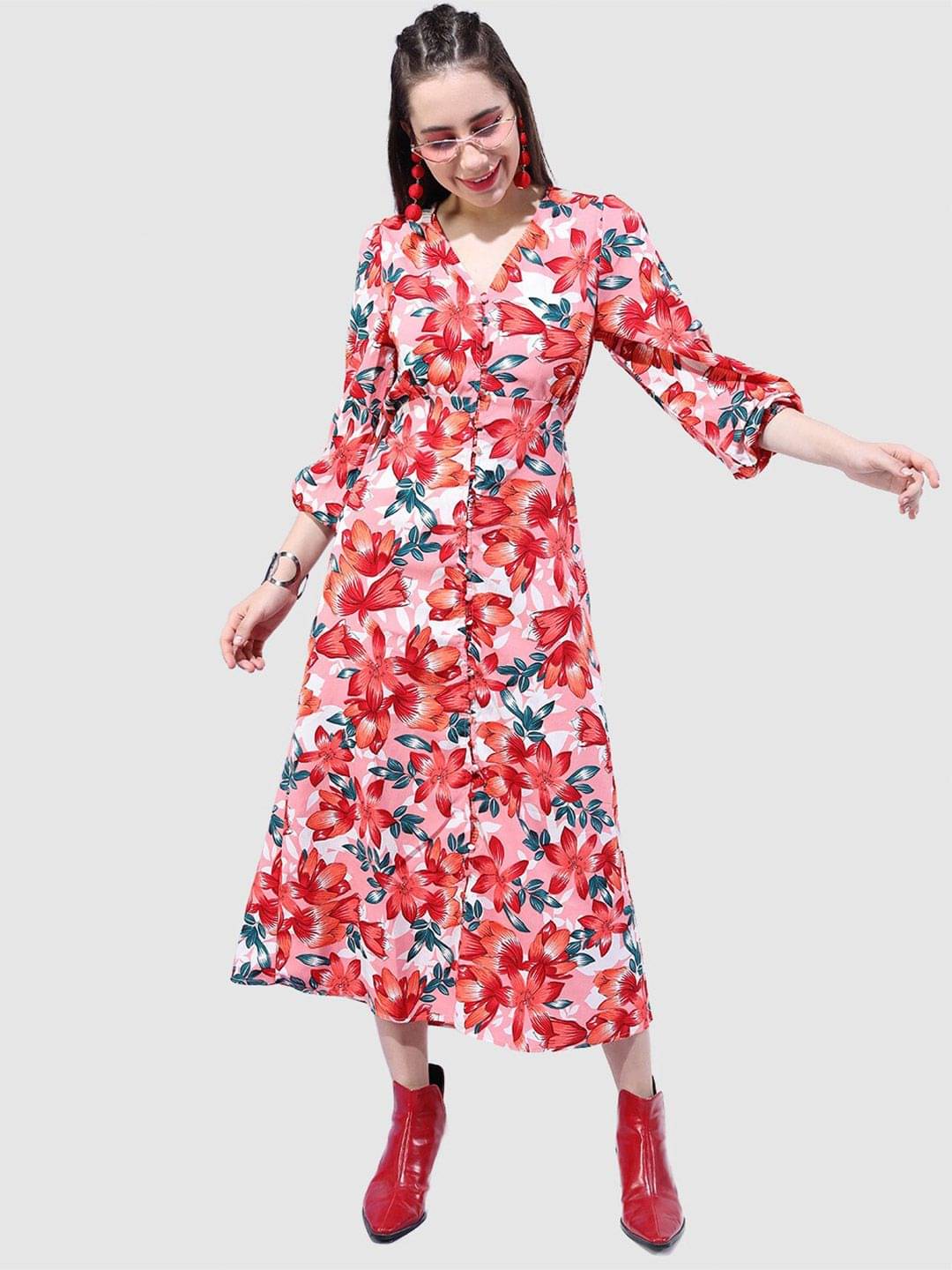 Freehand Women Polyester Printed Maxi ( Pink ) Freehand Women Polyester Printed Maxi ( Pink )