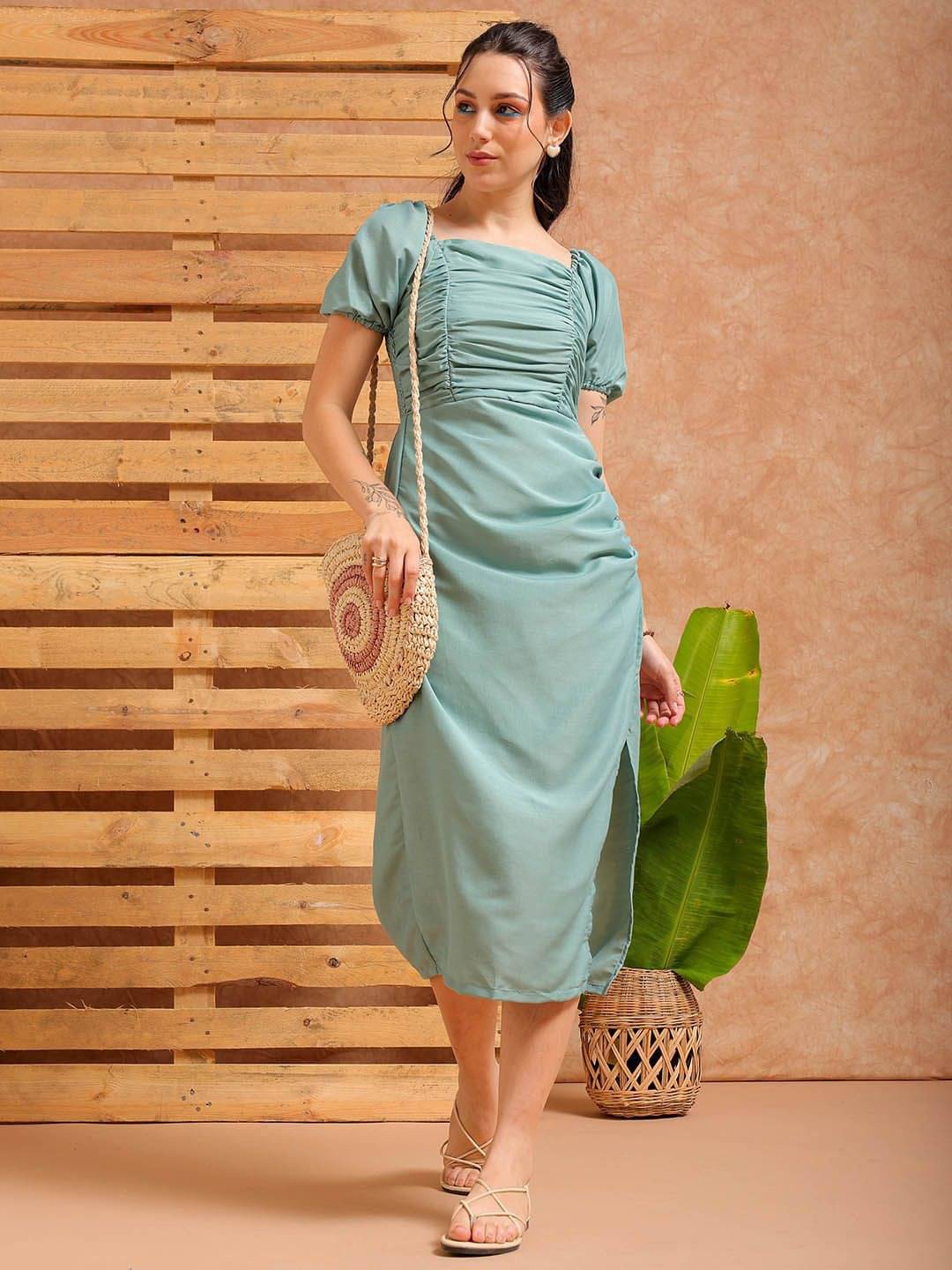 Freehand Women Polyester Solid Maxi ( Fluorescent Green ) Freehand Women Polyester Solid Maxi ( Fluorescent Green )