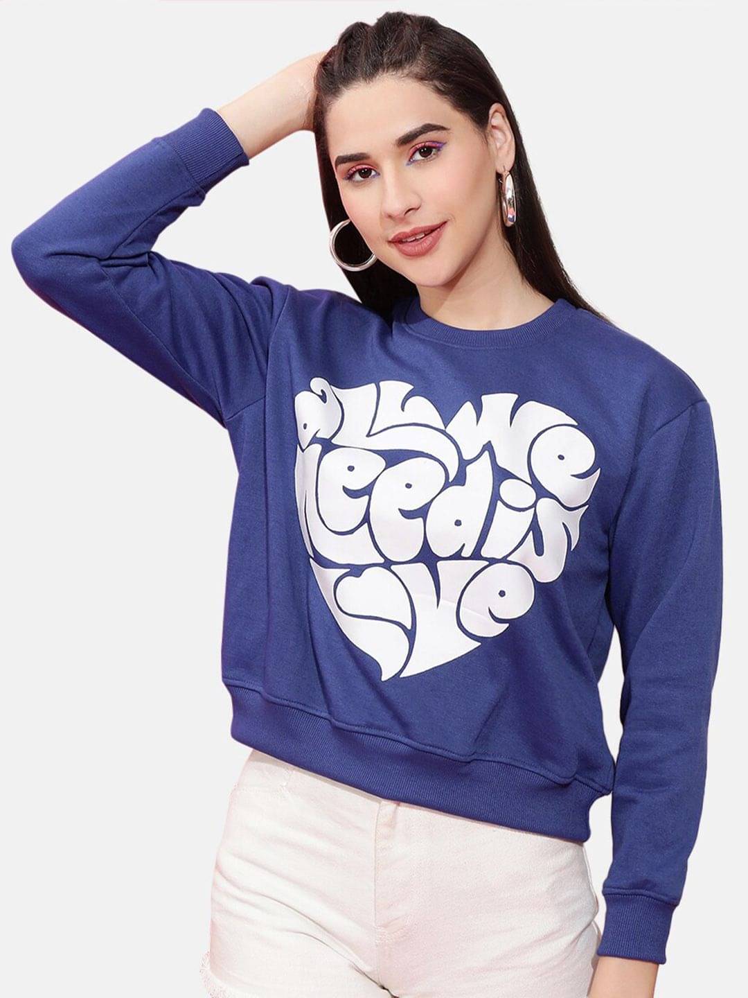 Freehand Polyester Women's Non Hooded Sweatshirt ( Blue ) Freehand Polyester Women's Non Hooded Sweatshirt ( Blue )
