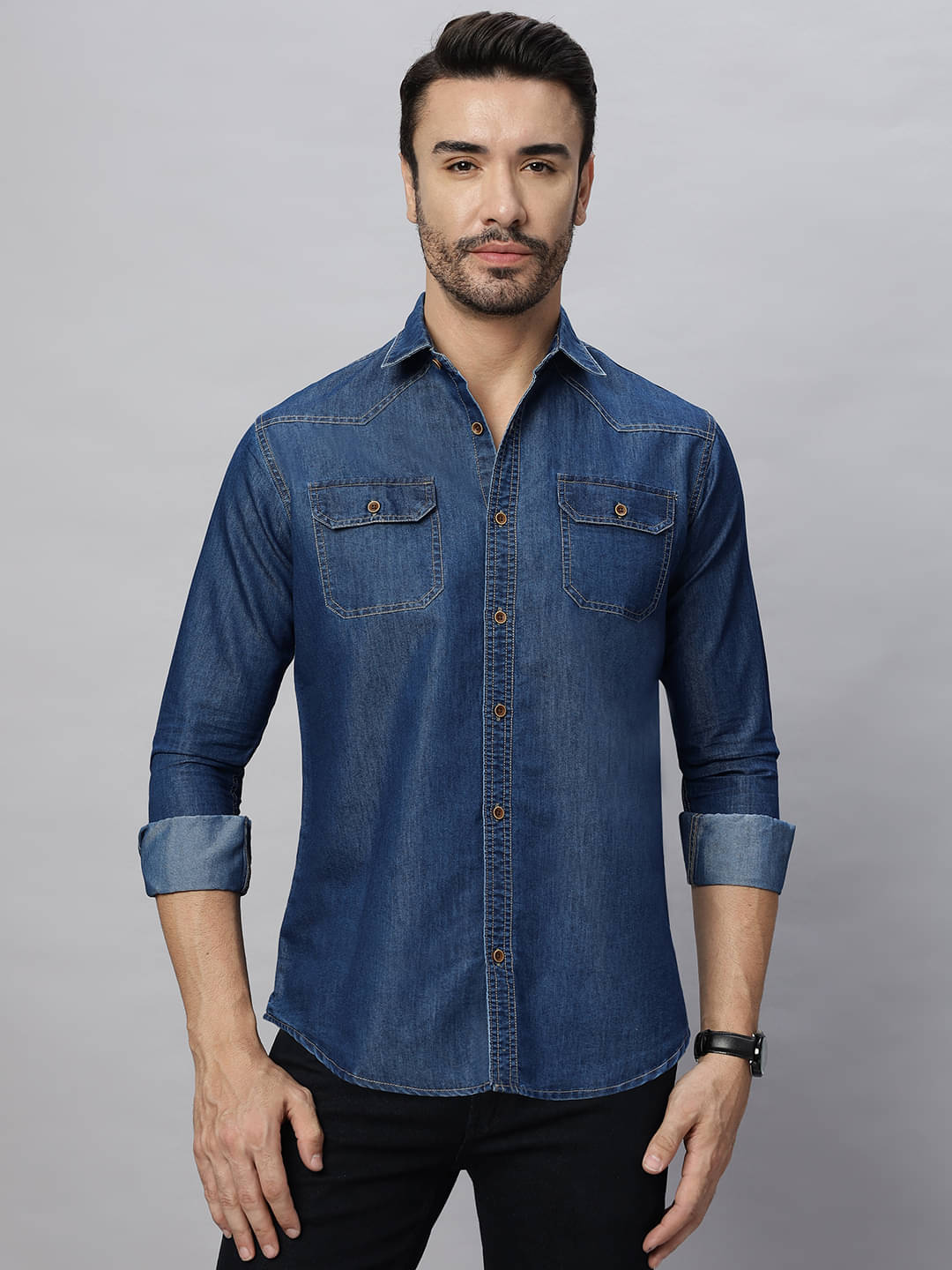     			HJ HASASI Cotton Blend Regular Fit Solids Full Sleeves Men's Casual Shirt - Blue ( Pack of 1 )