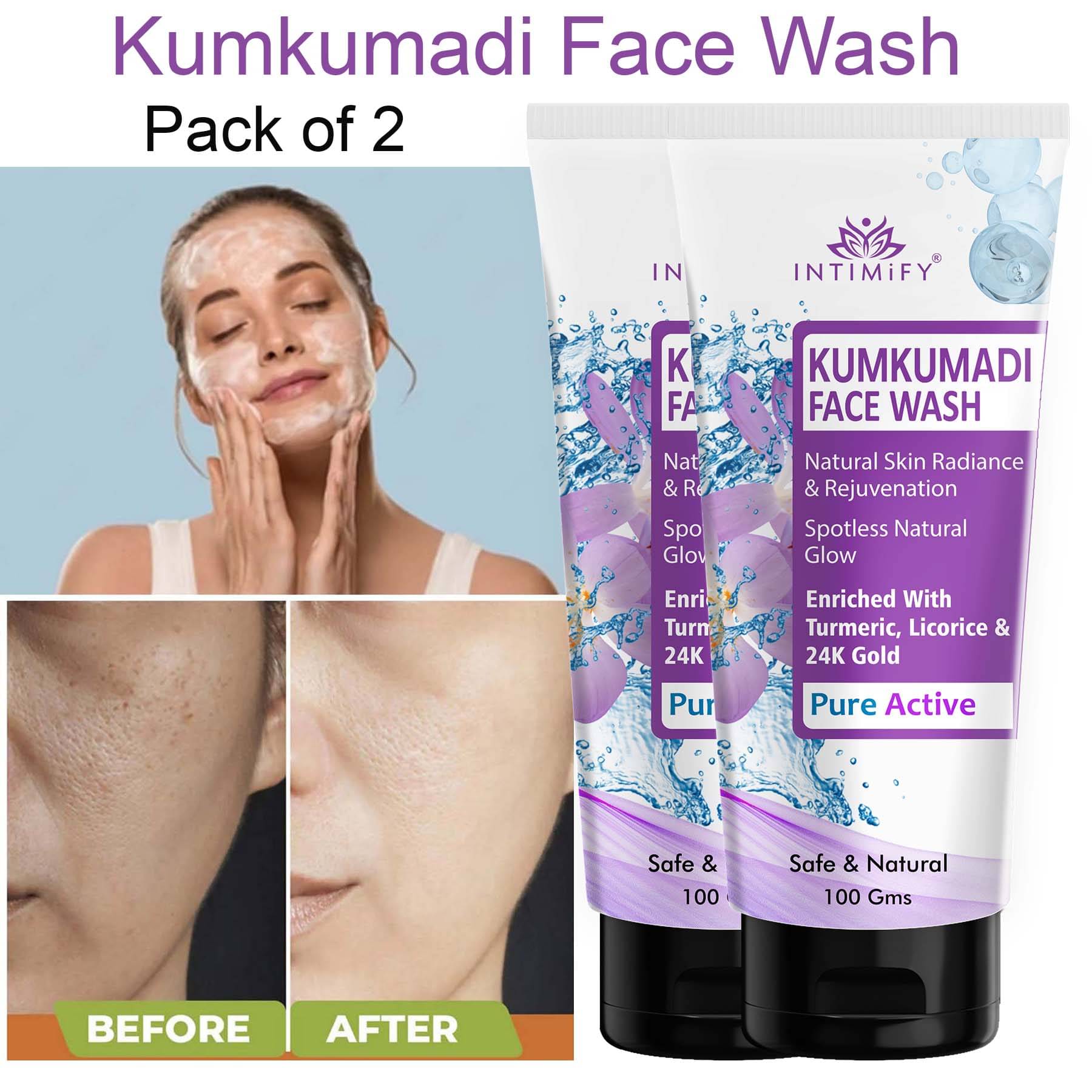     			Intimify Kumkumadi Foaming Face Wash, Refreshing Face Wash For All Skin Type (Pack of 2)