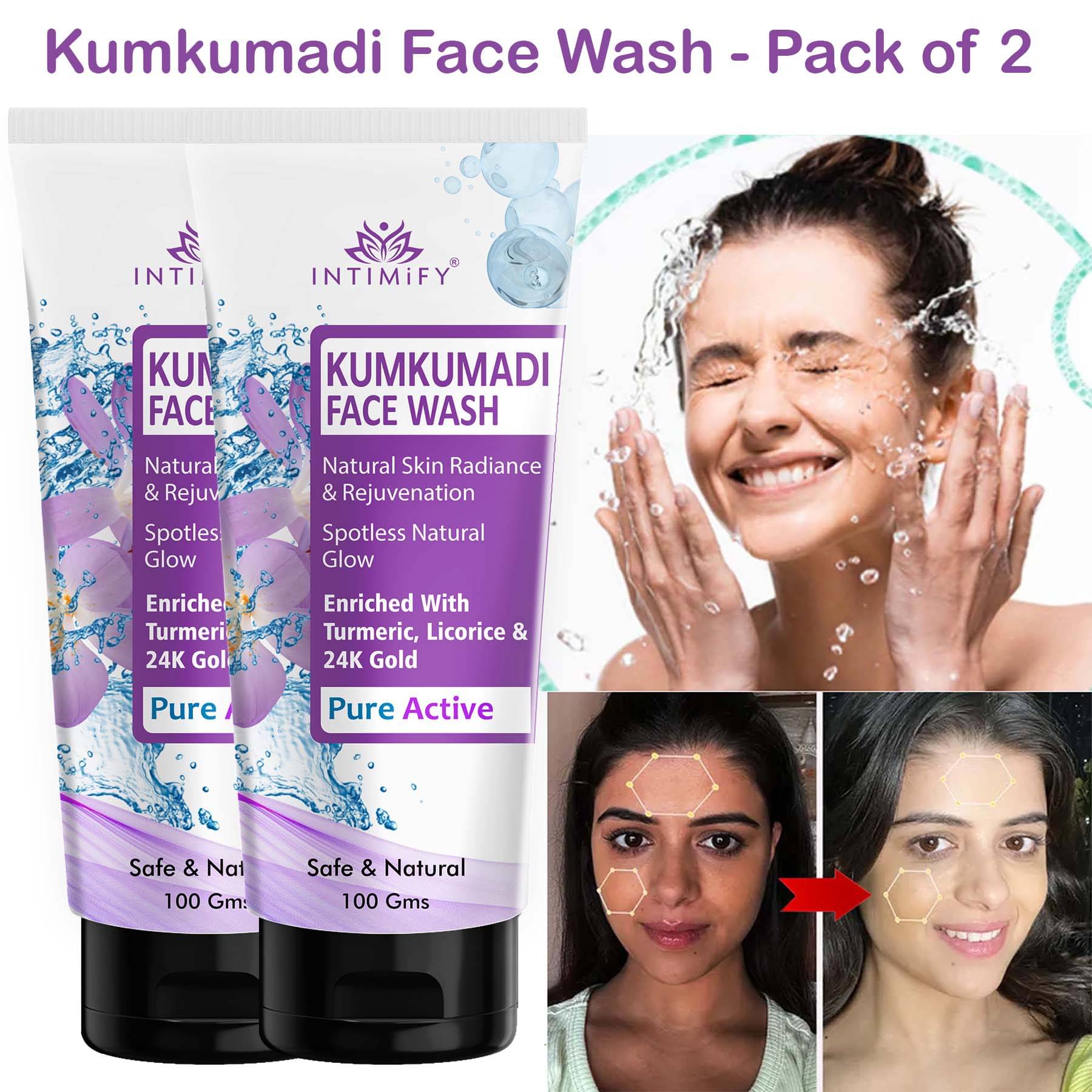     			Intimify Kumkumadi Refreshing Face Wash, Anti Tan face Wash For All Skin Type (Pack of 2)