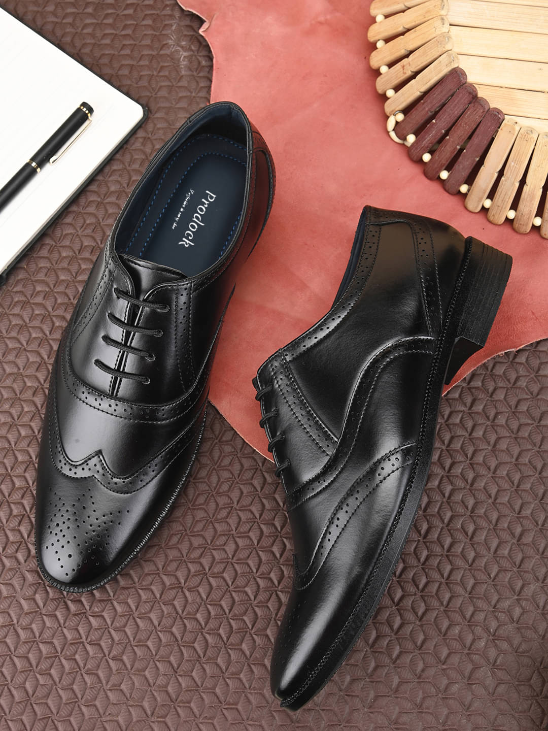     			PRODOCK Black Men's Brogue Formal Shoes
