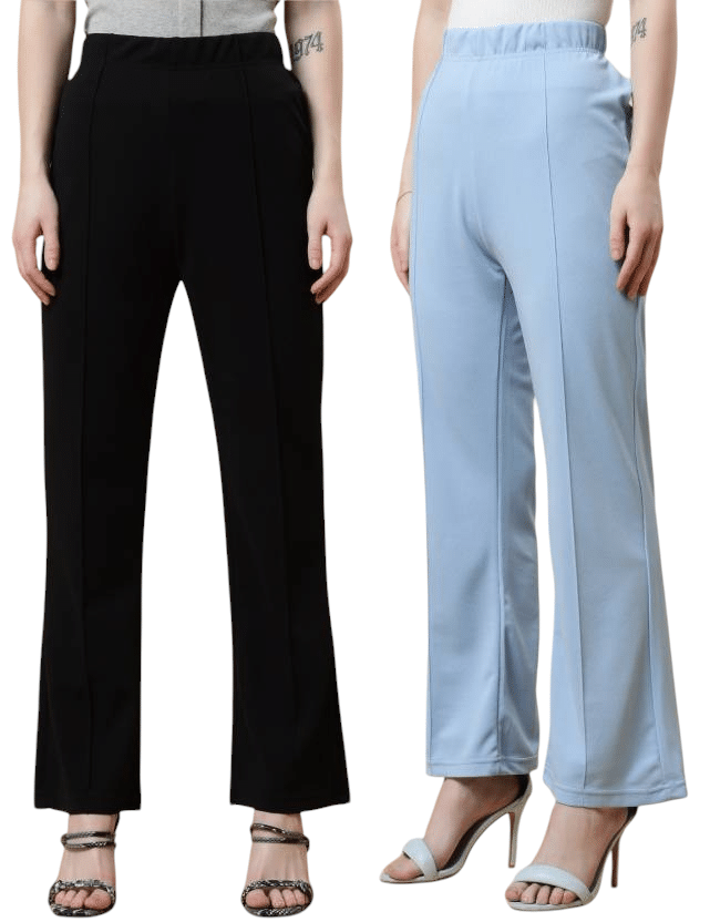     			Qyaas Pack of 2 Lycra Regular Women's Casual Pants ( Black,Light Blue )