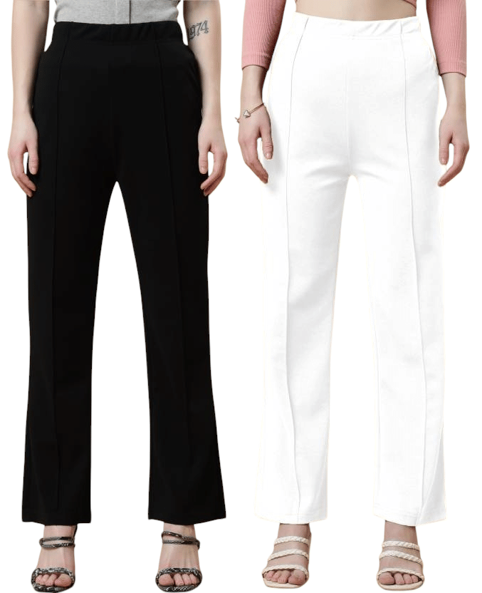 Qyaas Pack of 2 Lycra Regular Women's Casual Pants ( Black,White ) - Trousers | Buy online on ZillyBuy