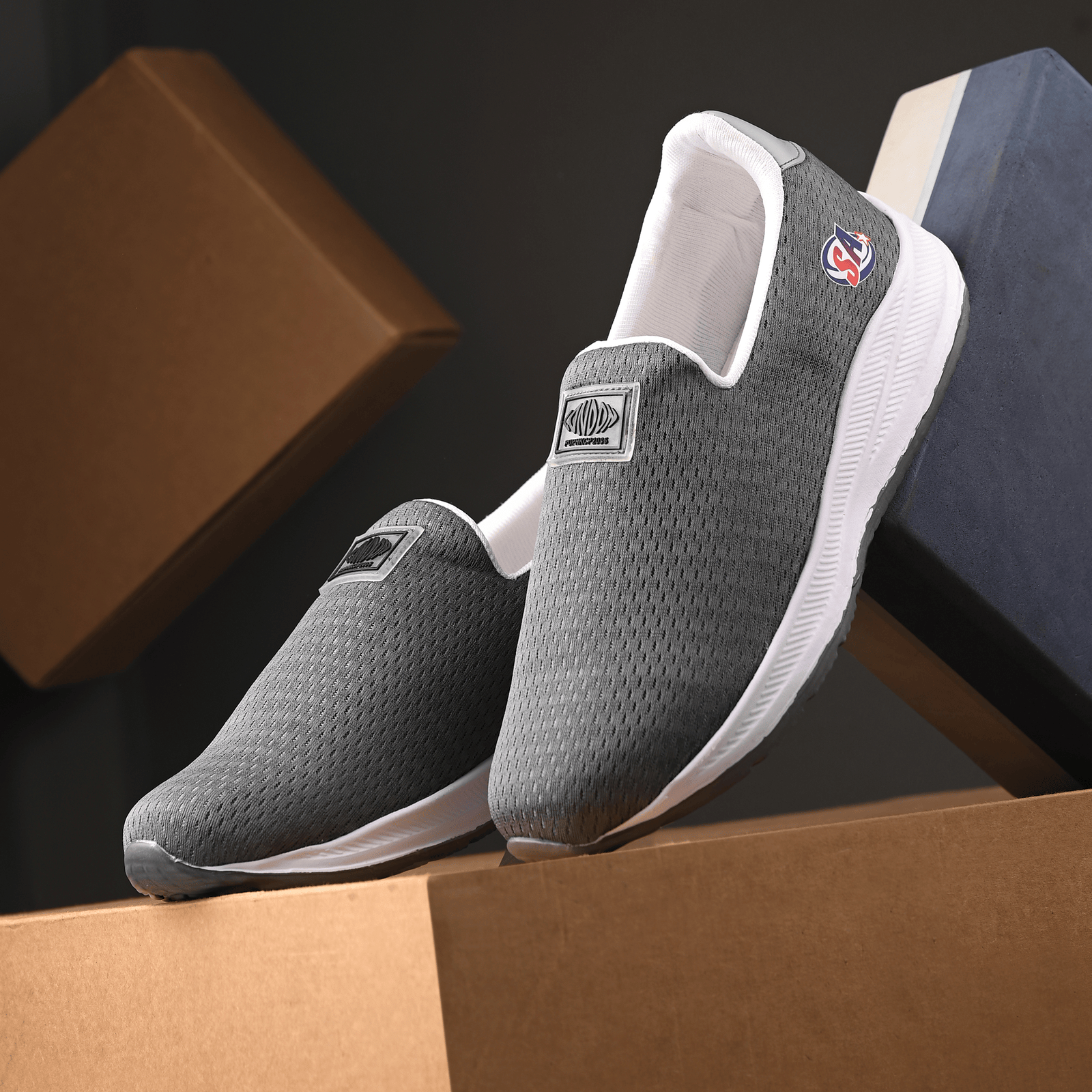 STALAG Weight comfortable for man Grey Men's Slip-on Shoes STALAG Weight comfortable for man Grey Men's Slip-on Shoes