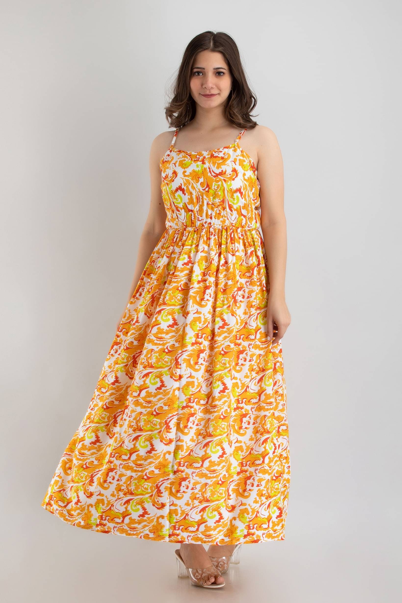 TRENDSWILL Women Viscose Rayon Printed Fit & Flare Dress ( Yellow )     			TRENDSWILL Women Viscose Rayon Printed Fit & Flare Dress ( Yellow )