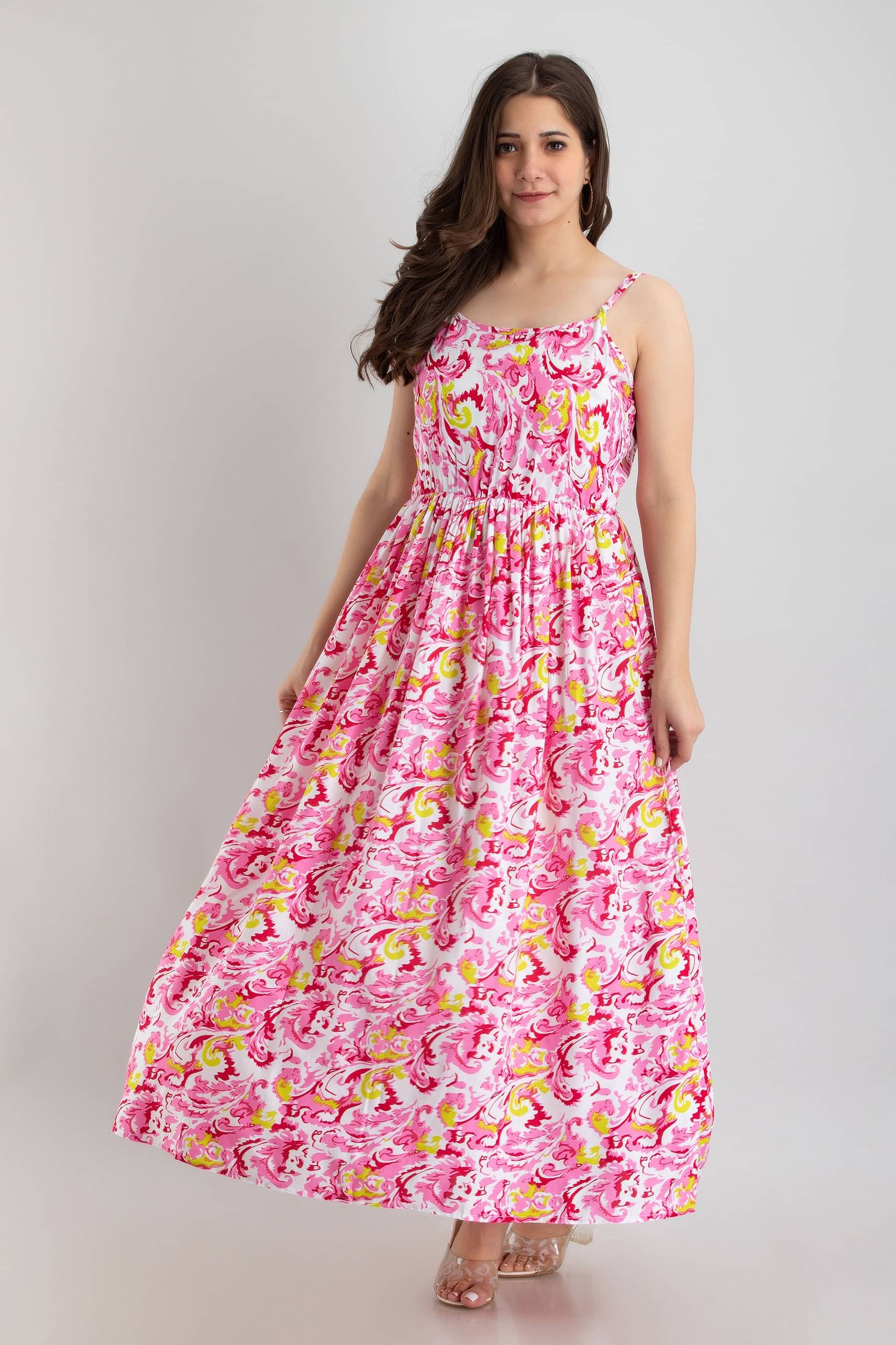     			TRENDSWILL Women Viscose Rayon Printed Fit & Flare Dress ( Pink )