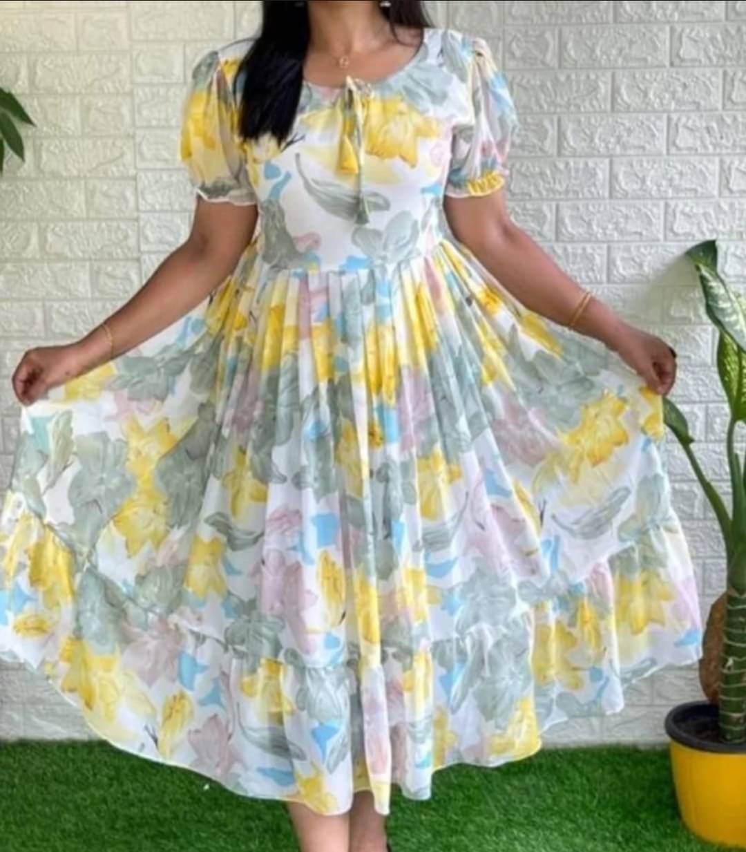 TRENDSWILL Women Viscose Rayon Printed Fit & Flare Dress ( Yellow ) TRENDSWILL Women Viscose Rayon Printed Fit & Flare Dress ( Yellow )