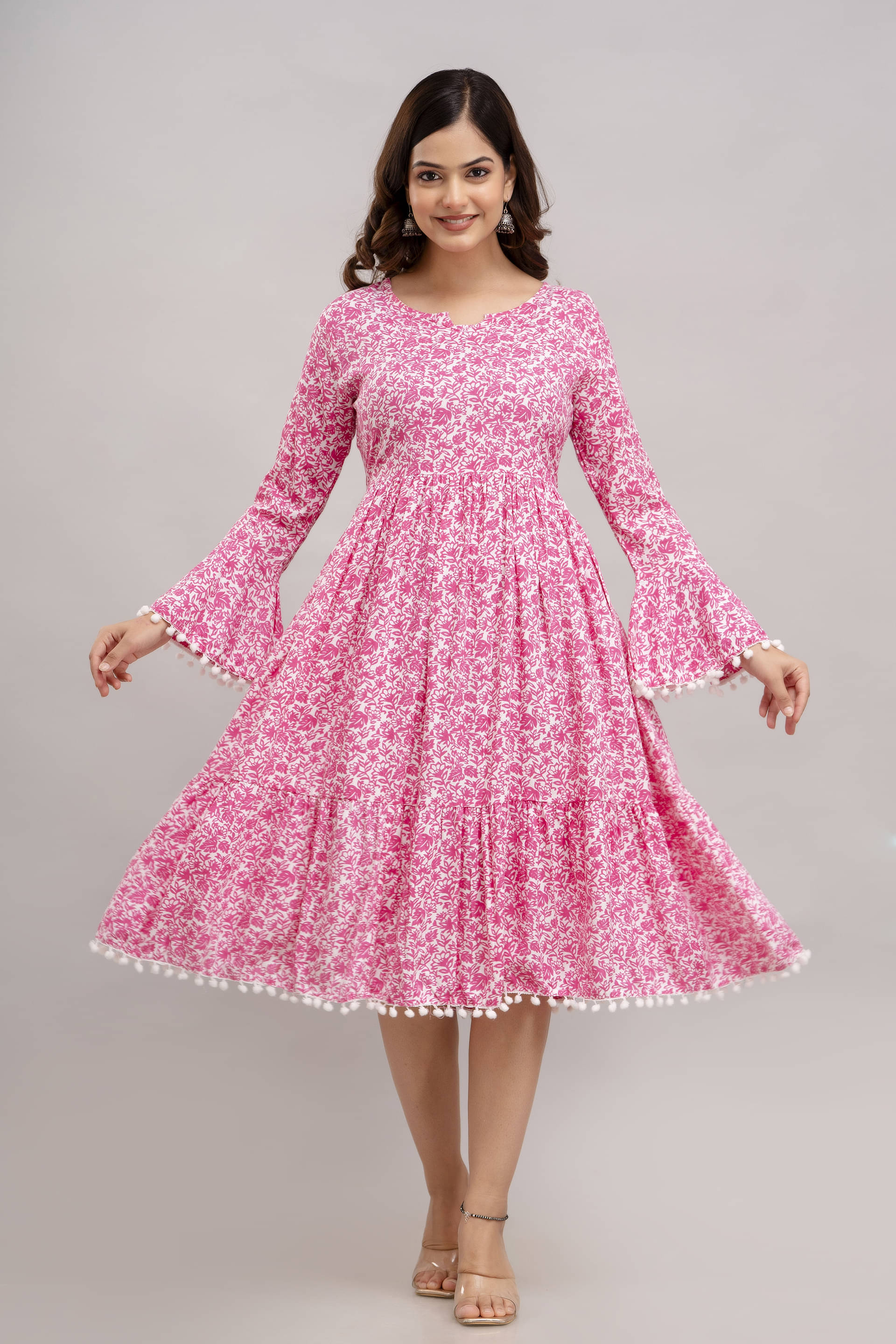 TRENDSWILL Women Viscose Rayon Printed A-line Dress ( Pink ) TRENDSWILL Women Viscose Rayon Printed A-line Dress ( Pink )