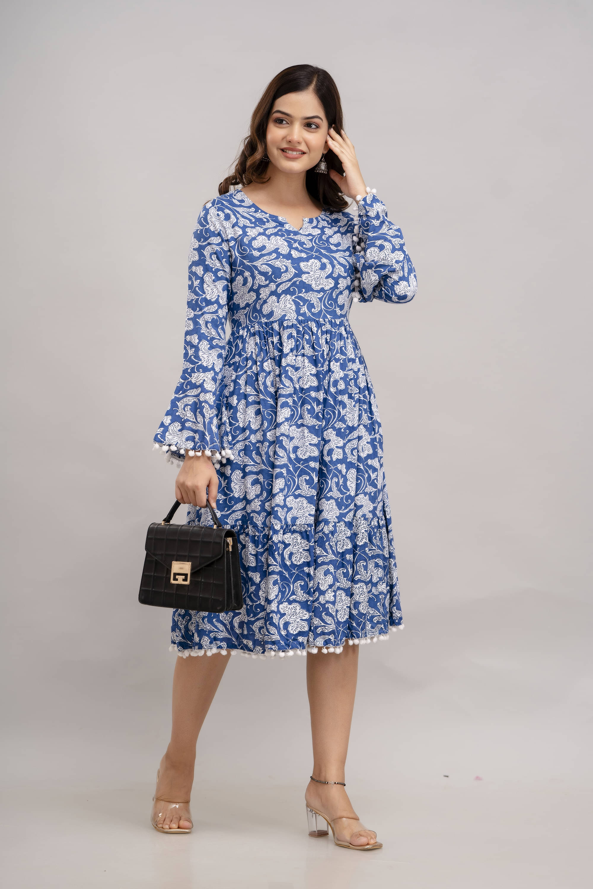 TRENDSWILL Women Viscose Rayon Printed A-line Dress ( Blue ) TRENDSWILL Women Viscose Rayon Printed A-line Dress ( Blue )