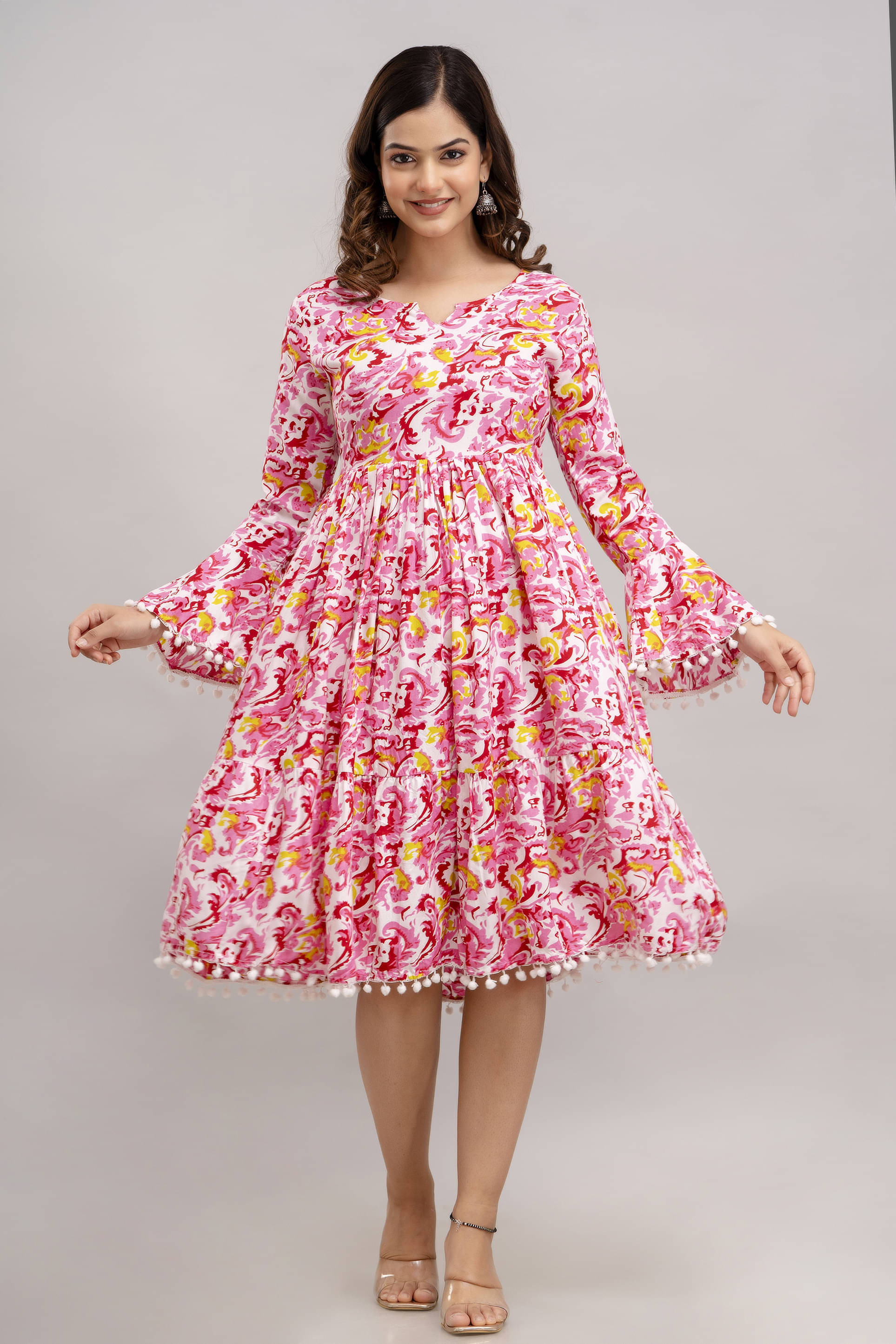 TRENDSWILL Women Viscose Rayon Printed A-line Dress ( Pink ) TRENDSWILL Women Viscose Rayon Printed A-line Dress ( Pink )