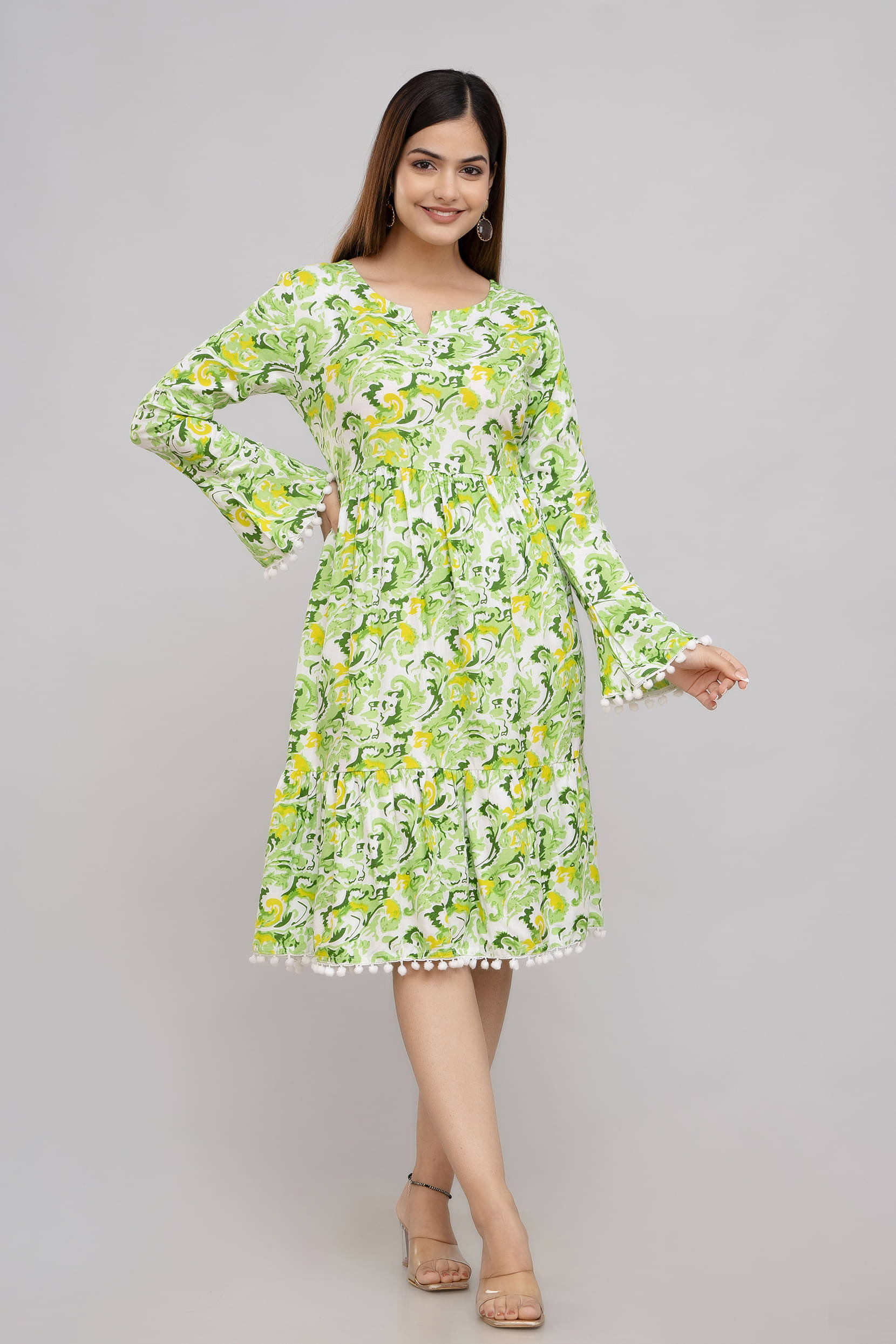     			TRENDSWILL Women Viscose Rayon Printed A-line Dress ( Green )