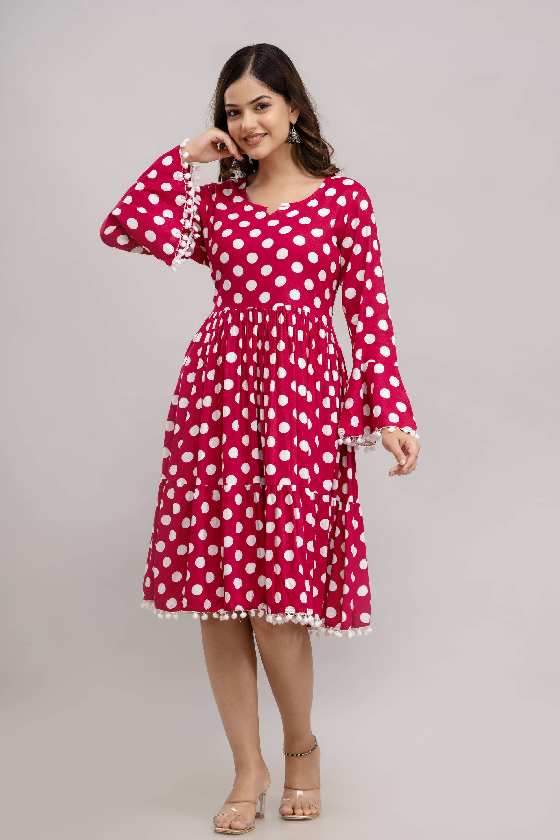 TRENDSWILL Women Viscose Rayon Printed A-line Dress ( Pink )     			TRENDSWILL Women Viscose Rayon Printed A-line Dress ( Pink )