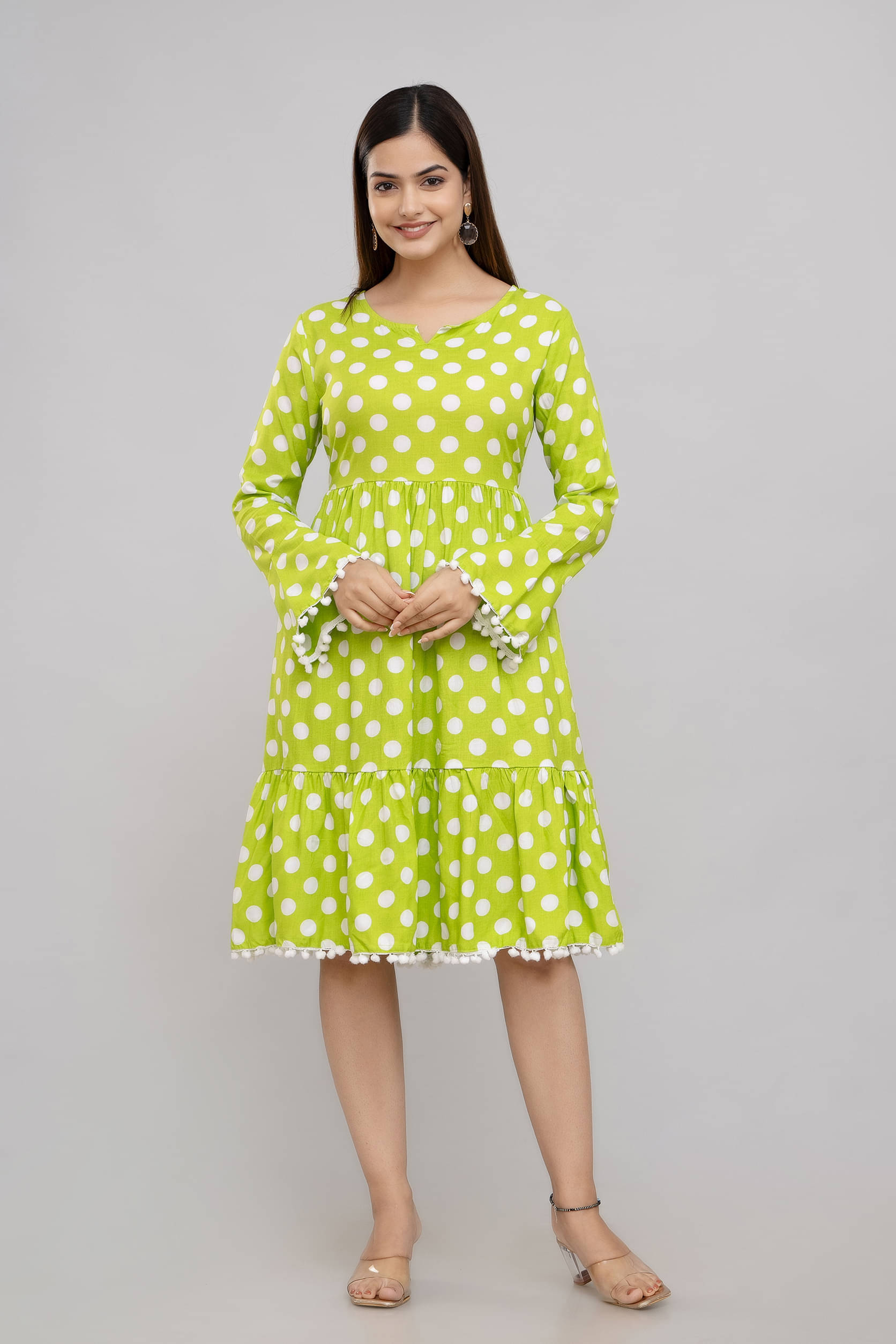     			TRENDSWILL Women Viscose Rayon Printed A-line Dress ( Green )