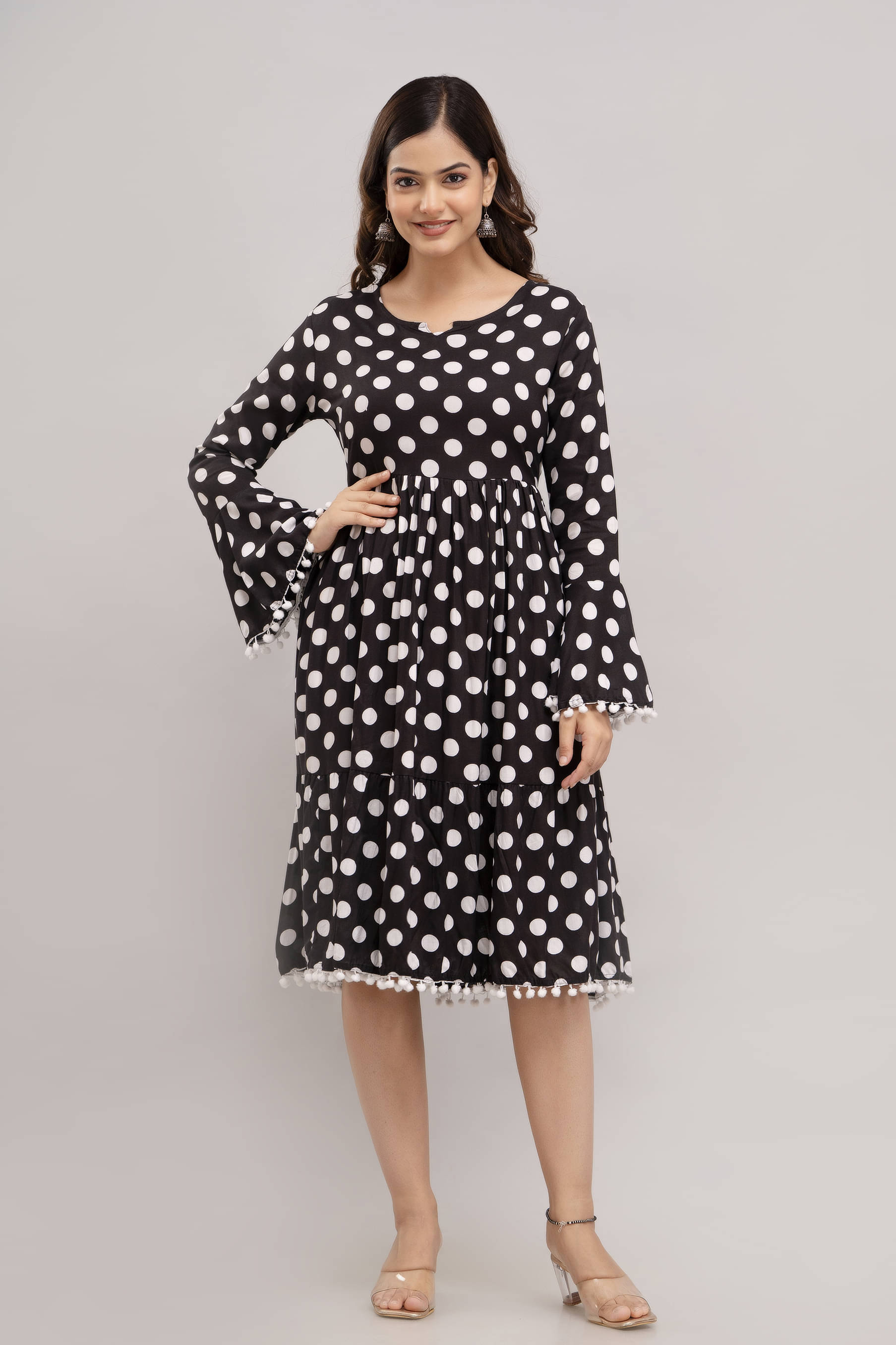 TRENDSWILL Women Viscose Rayon Printed Fit & Flare Dress ( Black ) TRENDSWILL Women Viscose Rayon Printed Fit & Flare Dress ( Black )