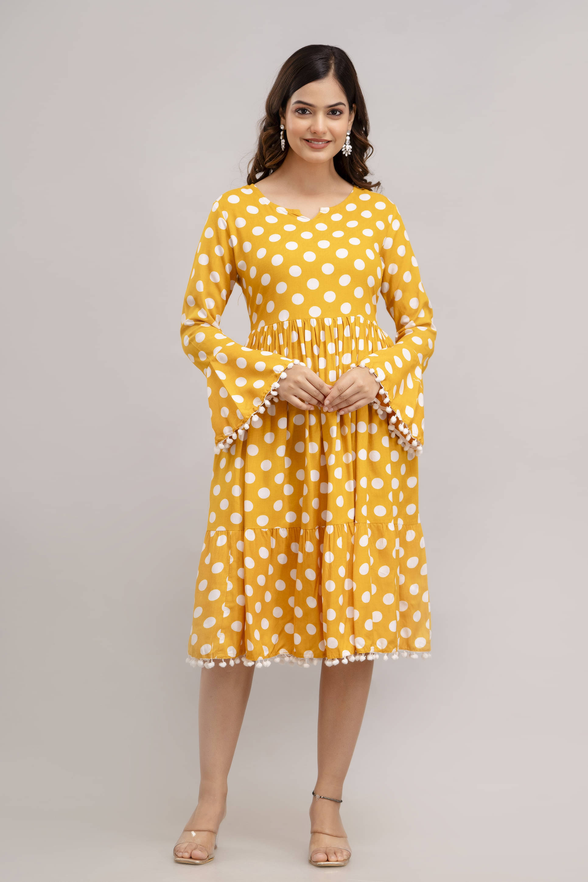 TRENDSWILL Women Viscose Rayon Printed Fit & Flare Dress ( Yellow ) TRENDSWILL Women Viscose Rayon Printed Fit & Flare Dress ( Yellow )