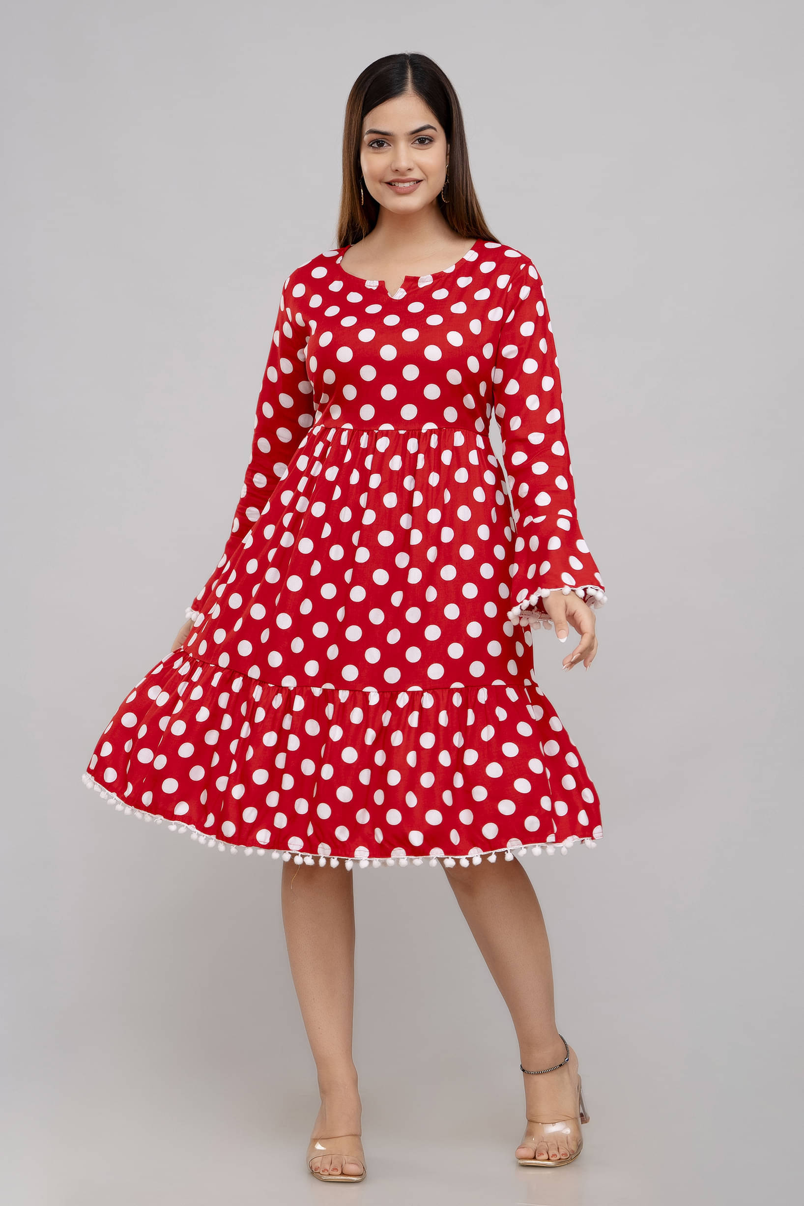 TRENDSWILL Women Viscose Rayon Printed A-line Dress ( Red ) TRENDSWILL Women Viscose Rayon Printed A-line Dress ( Red )