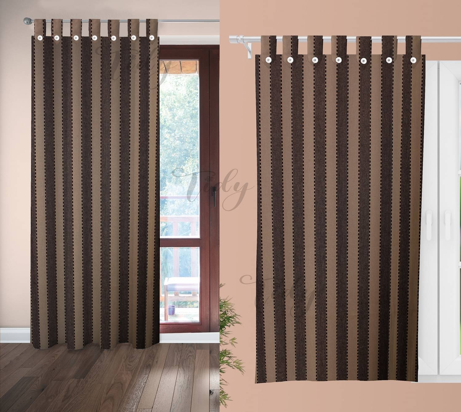     			Tidy Vertical Striped Room Darkening Loop Curtain 6.5 ft ( Pack of 2 ) - Beige
