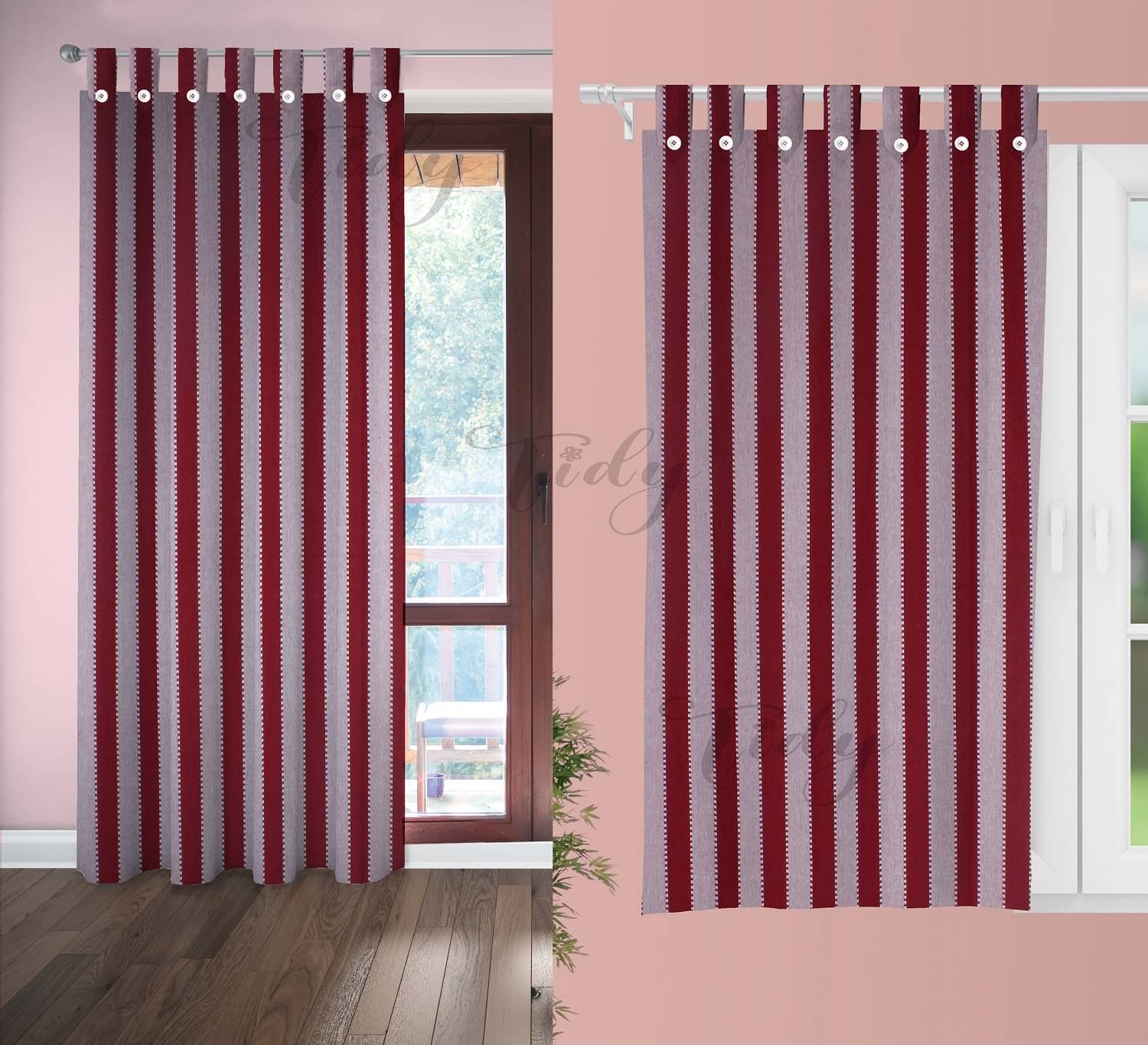     			Tidy Vertical Striped Room Darkening Loop Curtain 6.5 ft ( Pack of 2 ) - Brown